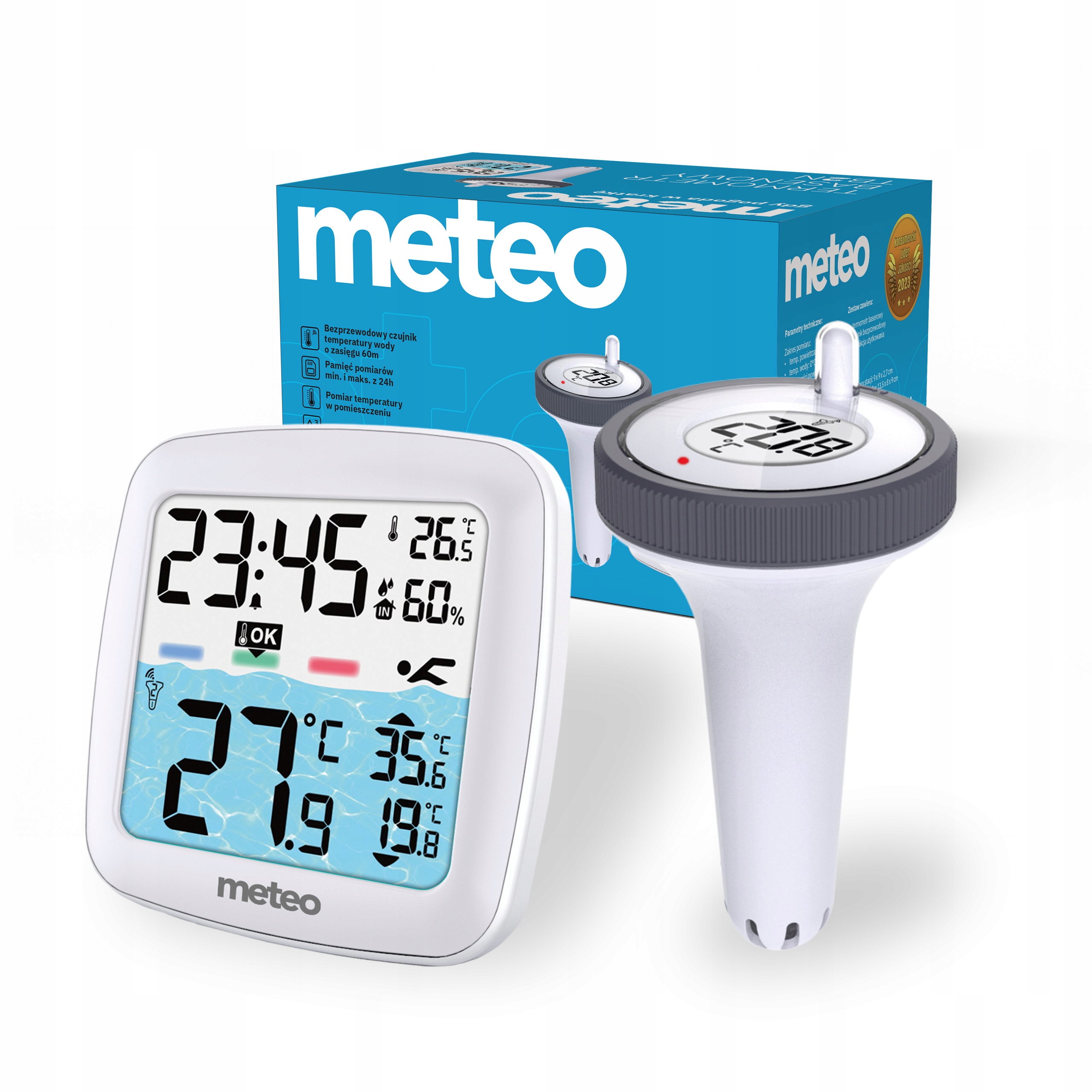Termometr Basenowy METEO TB2N Bezprzewodowy Czujnik Wody LCD Pogodynka