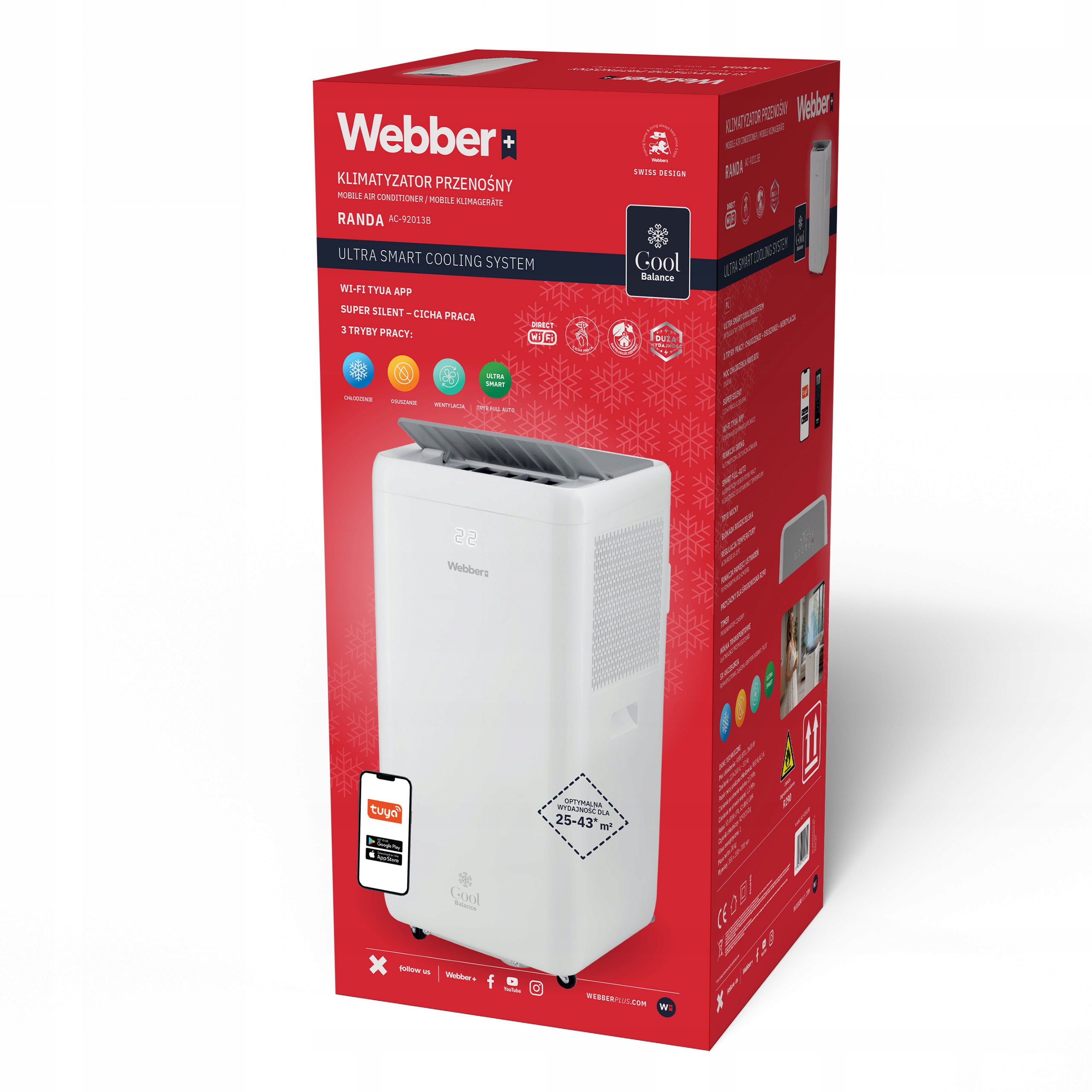 Klimatyzator Przenośny 9000BTU 3w1 WIFI Osuszacz Swing Pilot 43m²