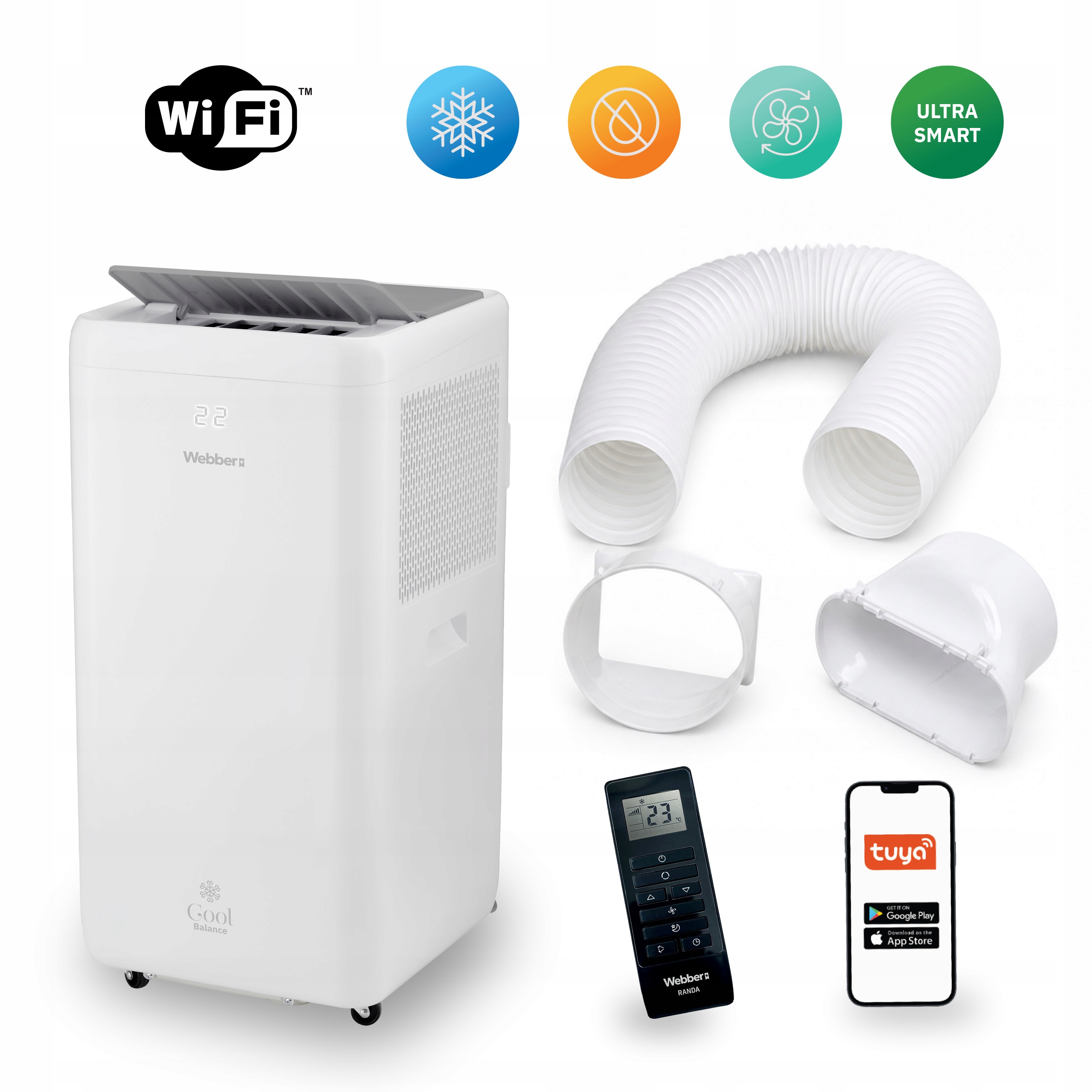 Klimatyzator Przenośny 9000BTU 3w1 WIFI Osuszacz Swing Pilot 43m²