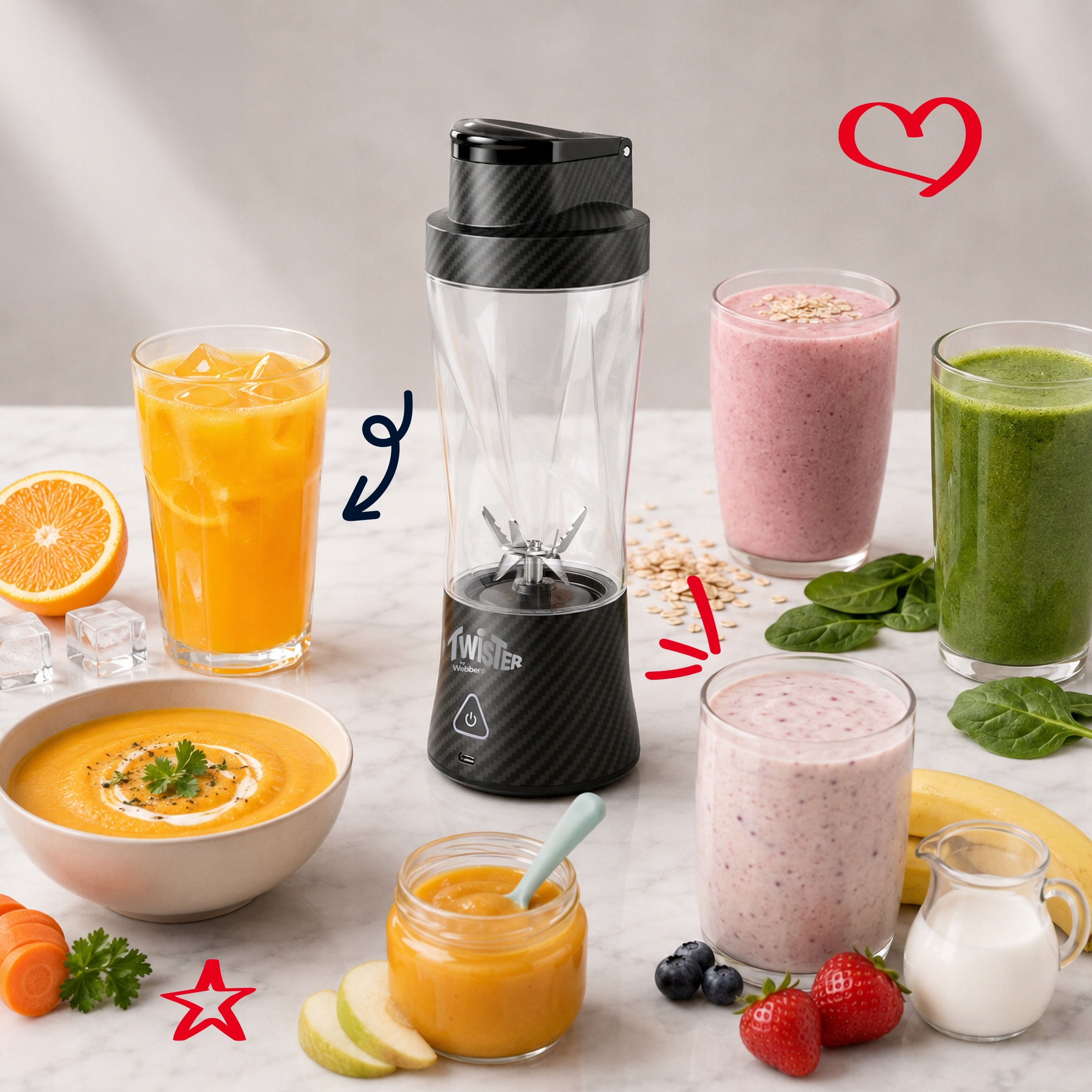Blender Personalny Bezprzewodowy Przenośny Twister 370W 700ml USB-C