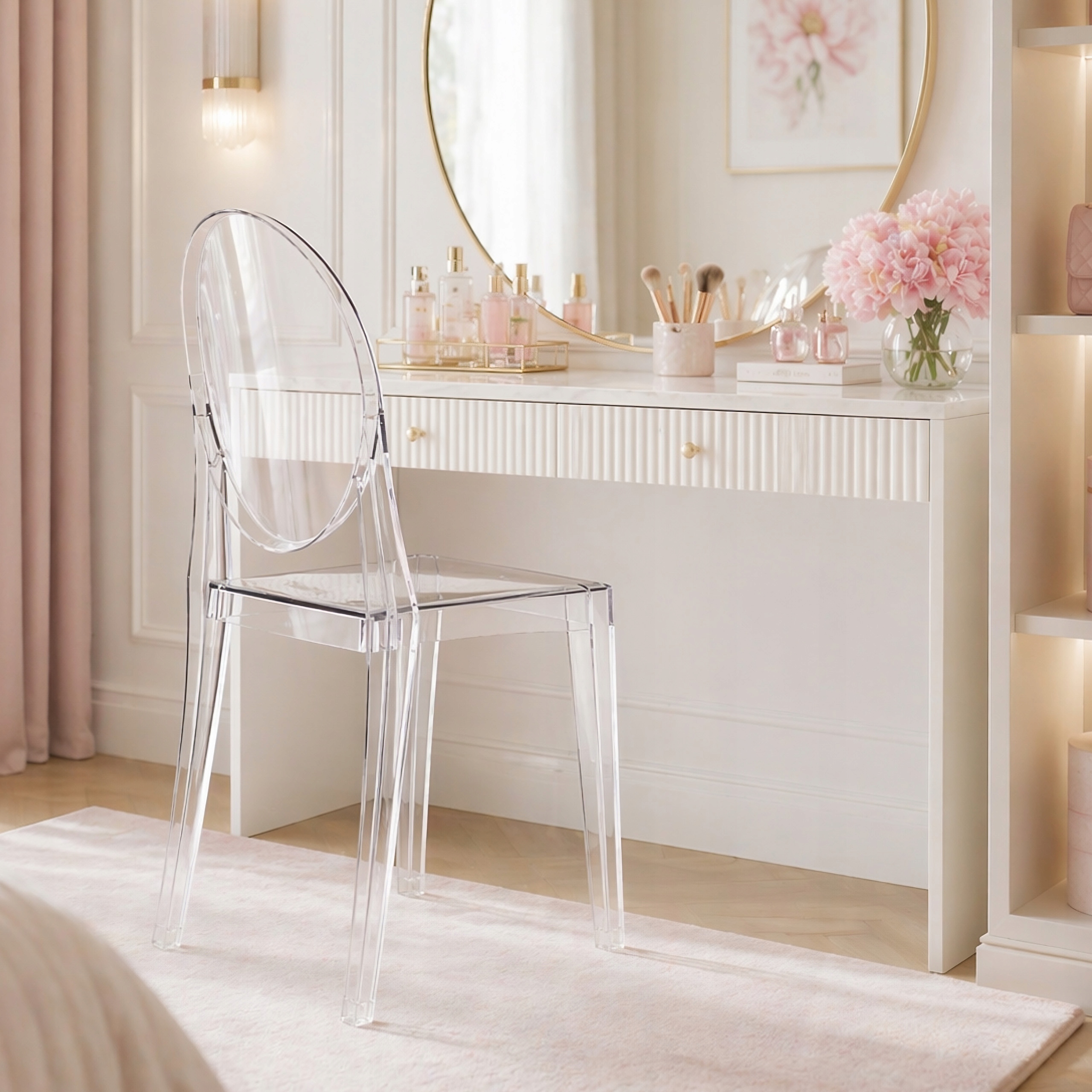 Krzesło Transparentne LOUIS Ghost Chair Bez Podłokietników Glamour Do Wesel