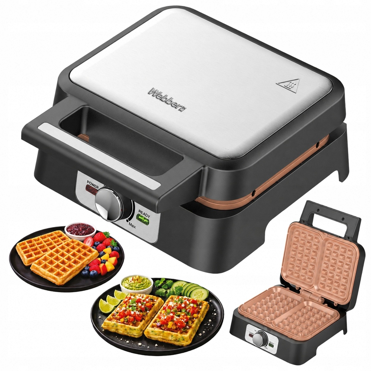 Gofrownica WM16 1600W Ceramiczna XXL Inox Regulacja Temperatury