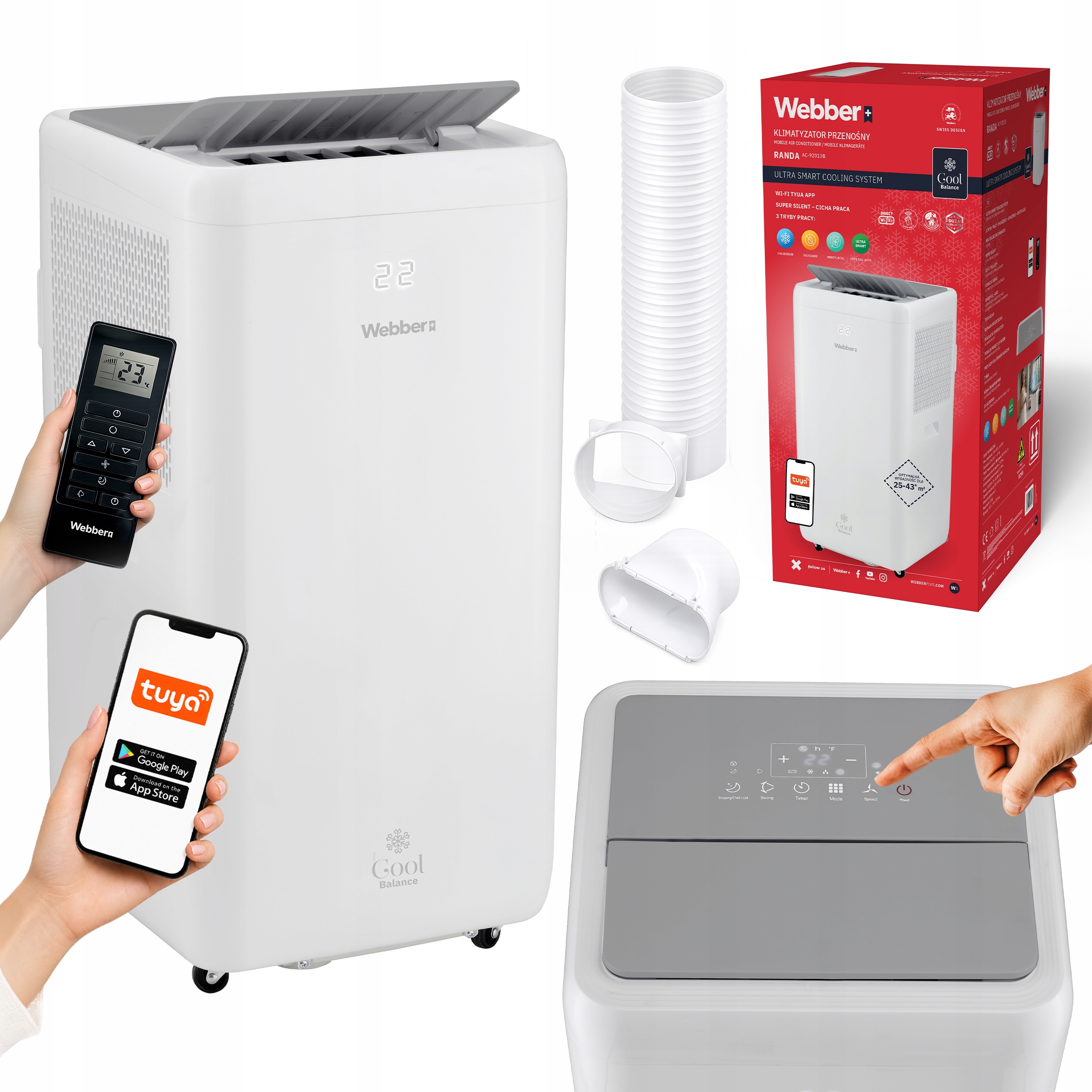 Klimatyzator Przenośny 9000BTU 3w1 WIFI Osuszacz Swing Pilot 43m²