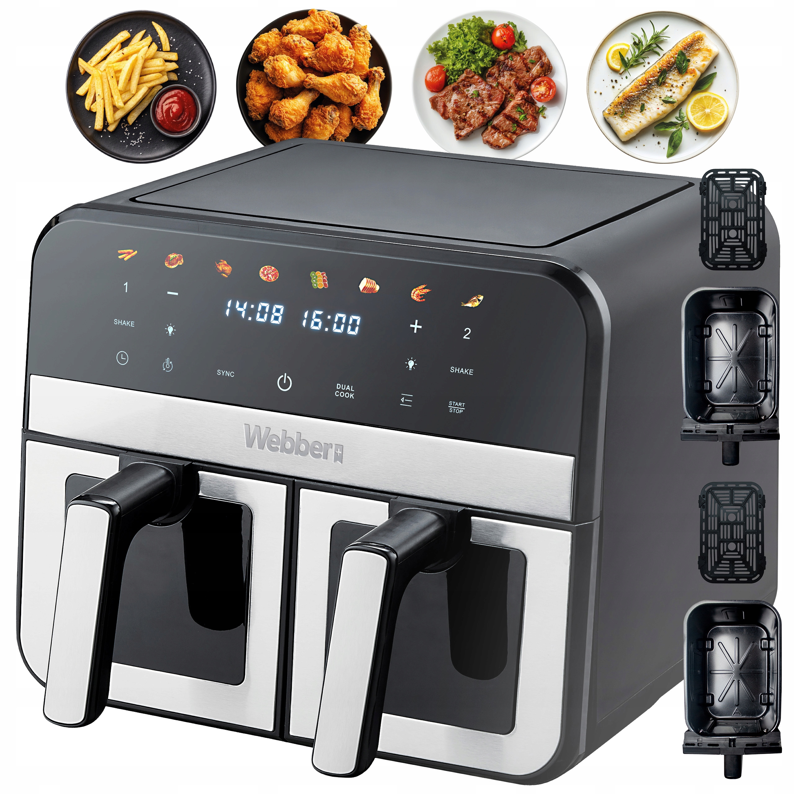 Frytkownica Beztłuszczowa Podwójna Air Fryer Dwukomorowa Ceramiczna