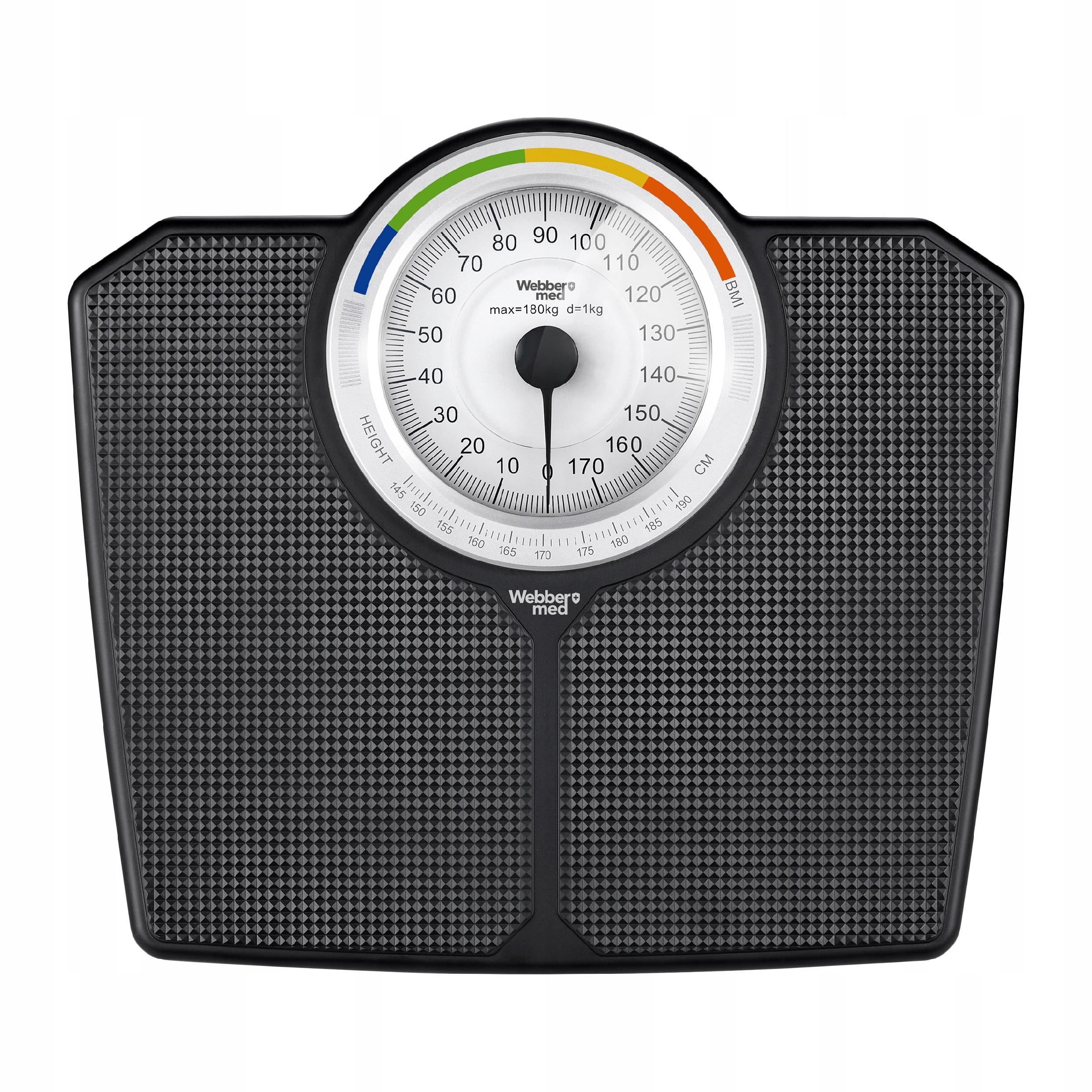 Klasyczna Waga Łazienkowa MECHANICZNA Analogowa Do 180 kg BMI - CZARNA