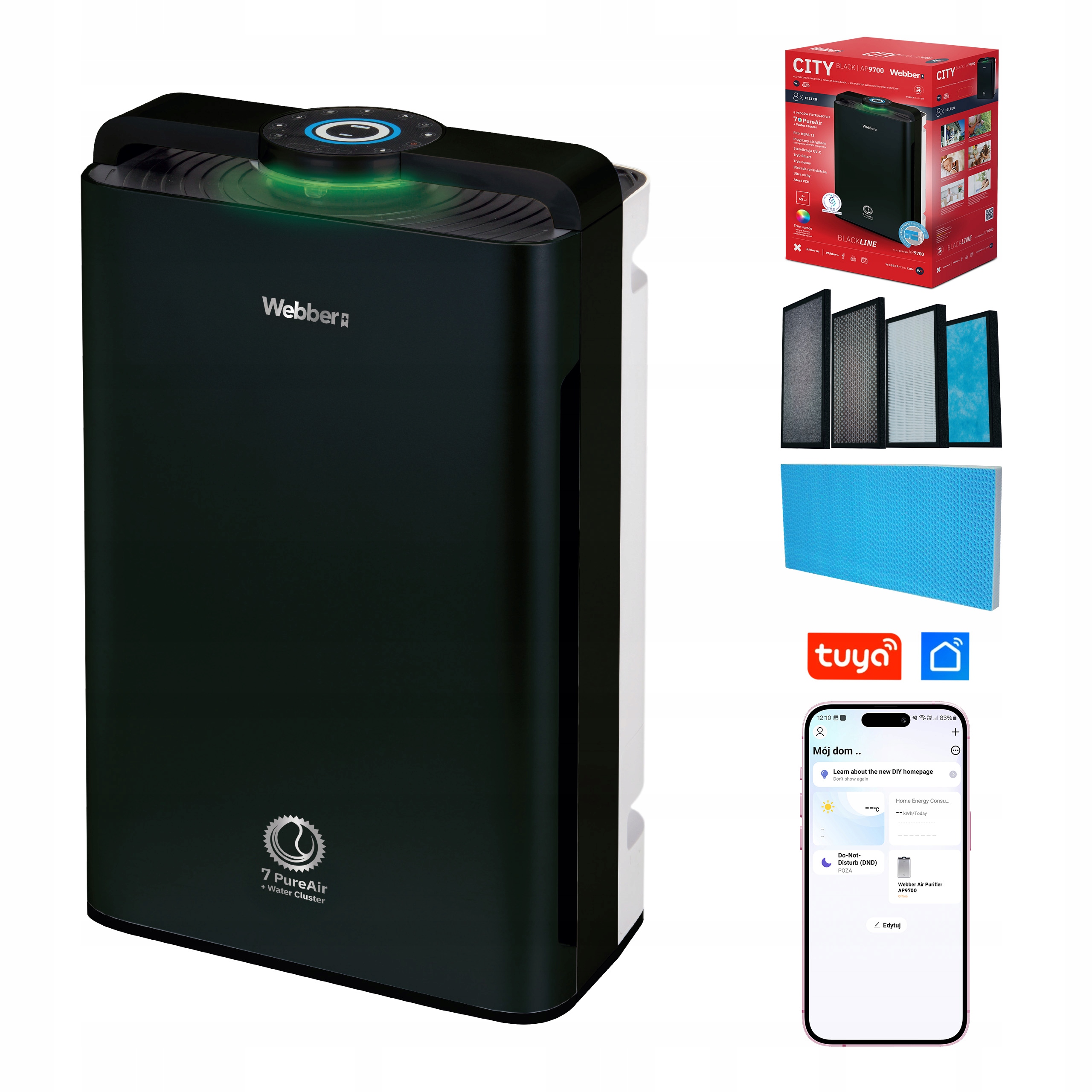 Oczyszczacz Powietrza AP9700 WIFI HEPA13 UV Jonizator Nawilżacz