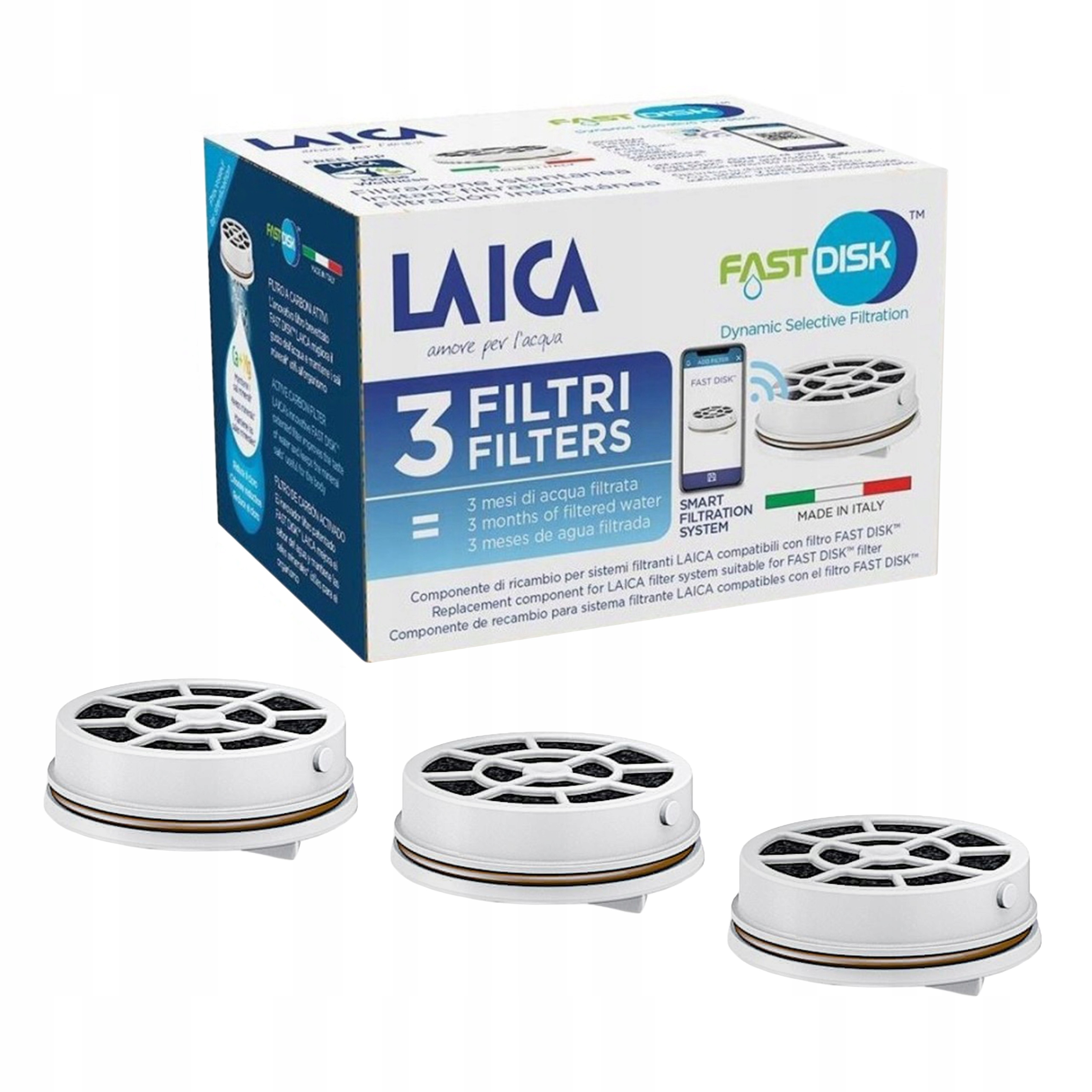 Filtry Do Wody LAICA FAST DISK 3 szt Wkłady Do Butelki Filtrującej Karafki