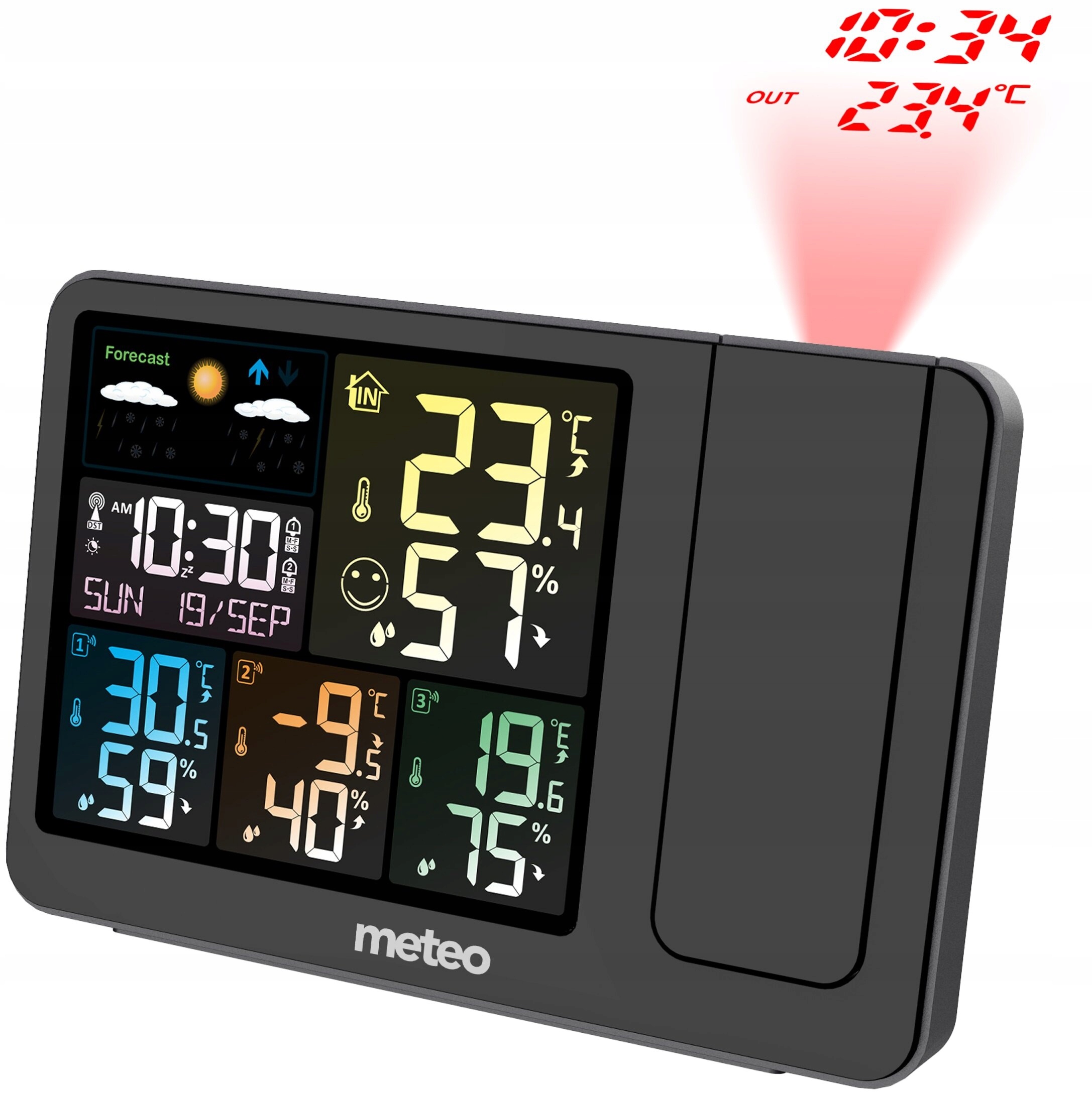 Stacja Pogodowa Z Dcf METEO SP300 Pogodynka Projektor Laserowy 3 Czujniki