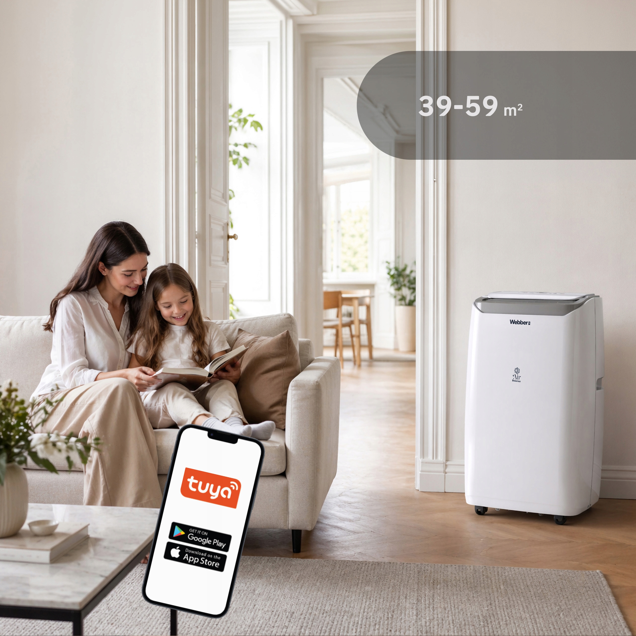 Klimatyzator Przenośny 16000BTU 4w1 WIFI Grzanie Osuszacz Do 59m²