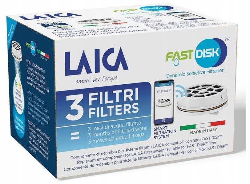 Filtry Do Wody LAICA FAST DISK 3 szt Wkłady Do Butelki Filtrującej Karafki