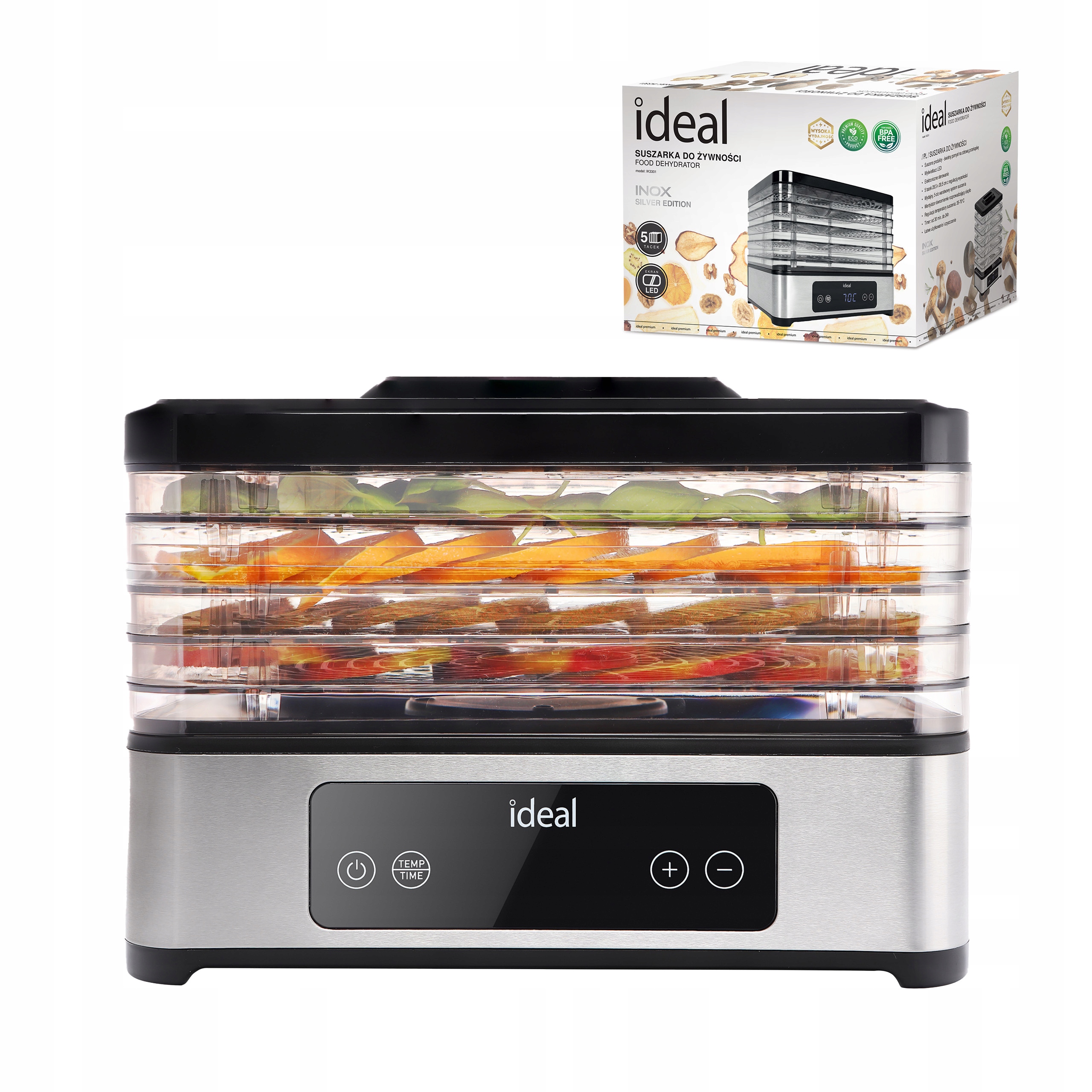 DUŻA Suszarka Do Grzybów Owoców Warzyw INOX +Termoobieg 400W +Timer