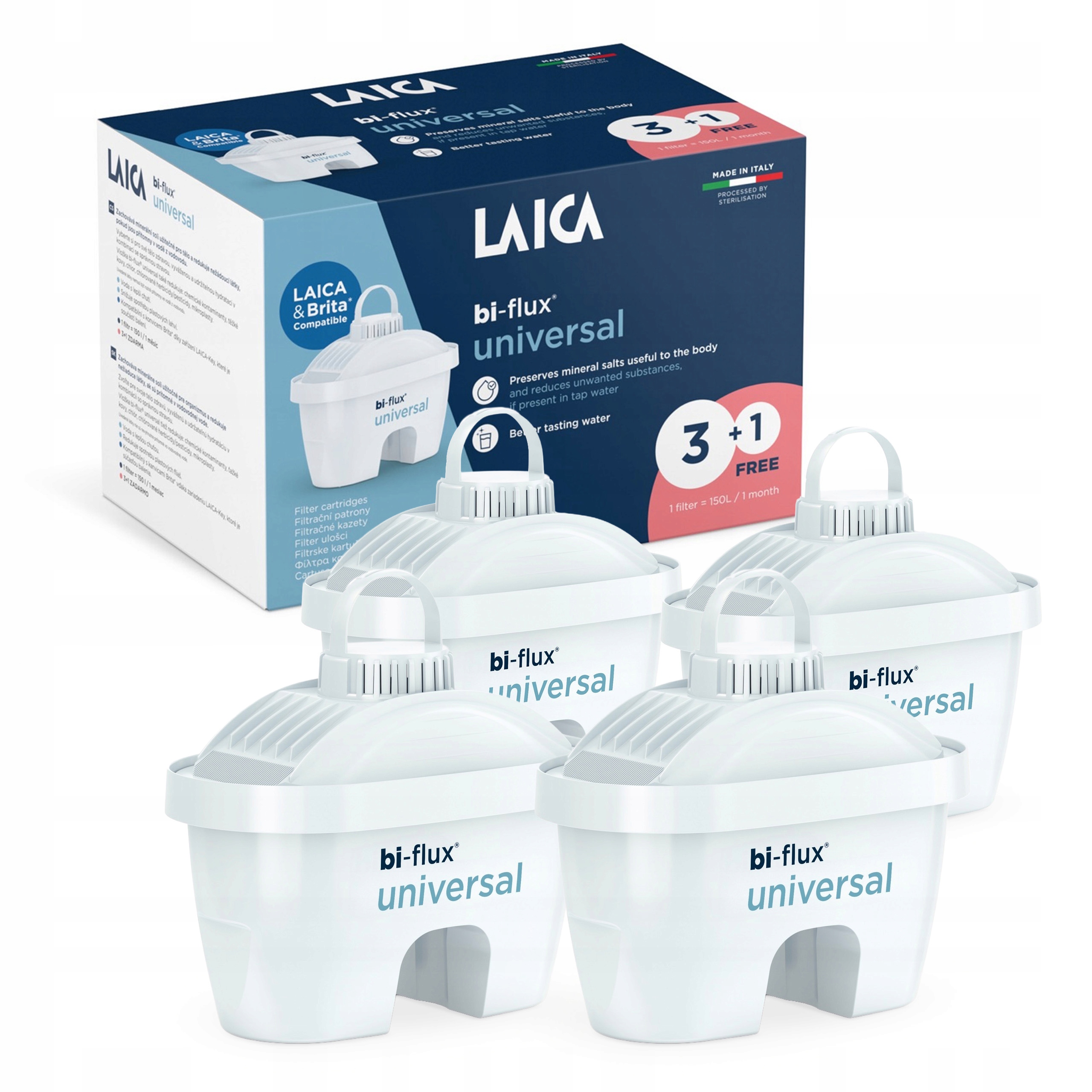 Wkład Filtrujący LAICA BI-FLUX Universal Filtr Do Dzbanka Wody 4 Sztuki