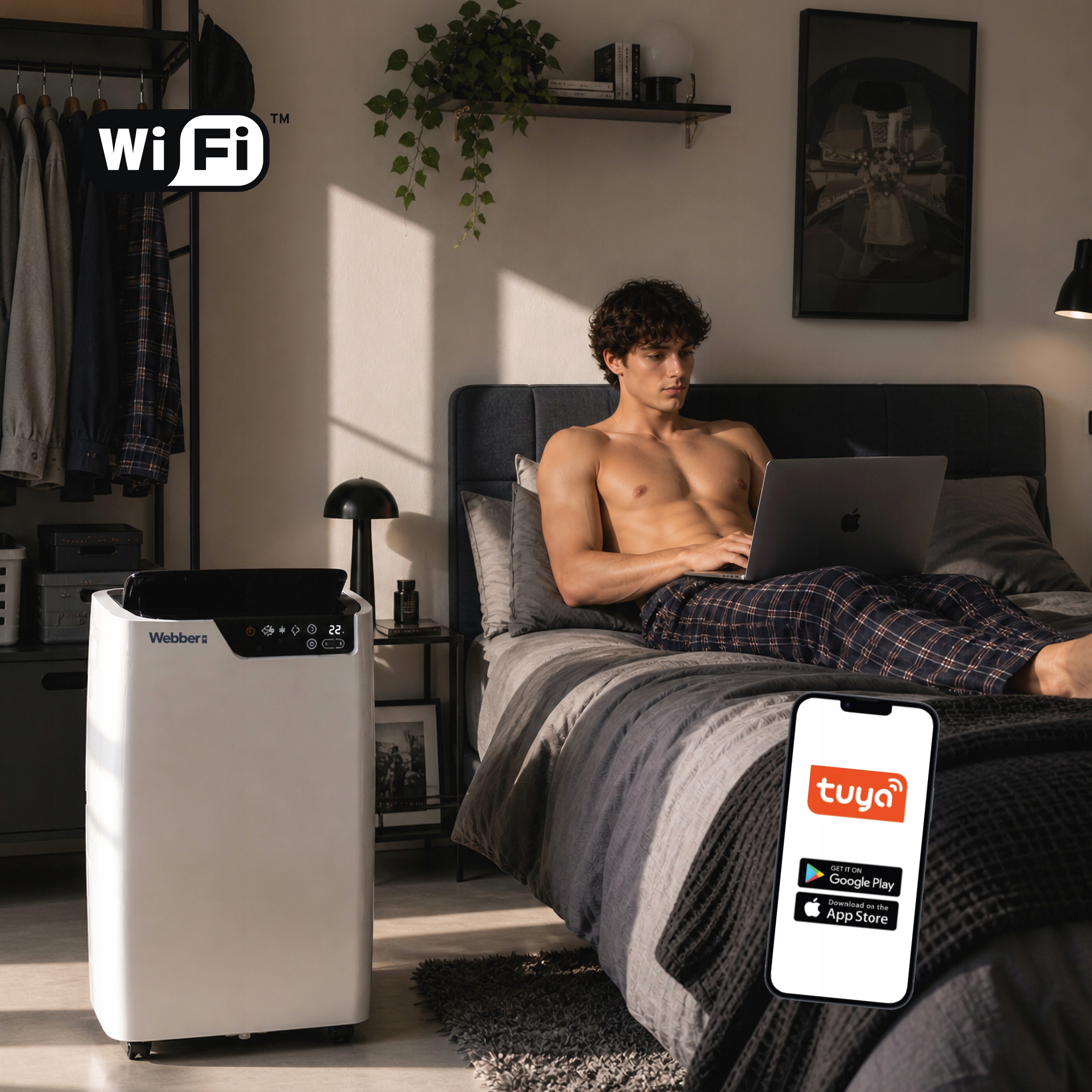 Klimatyzator Przenośny 12000BTU 4w1 WIFI Grzanie Osuszacz Pilot 49m²