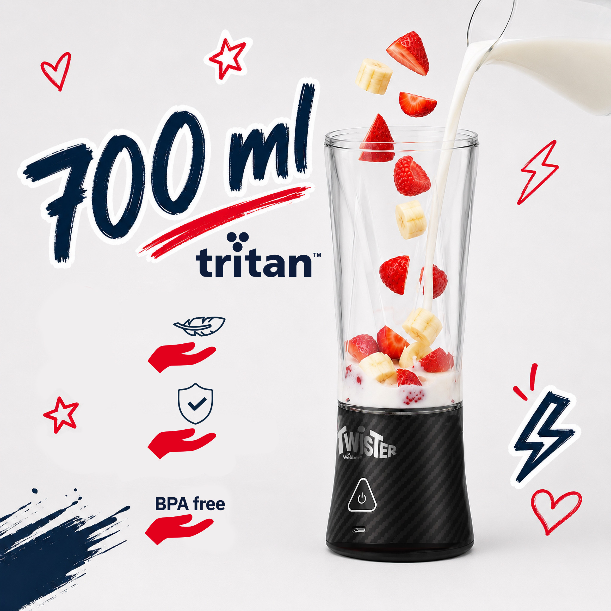 Blender Personalny Bezprzewodowy Przenośny Twister 370W 700ml USB-C