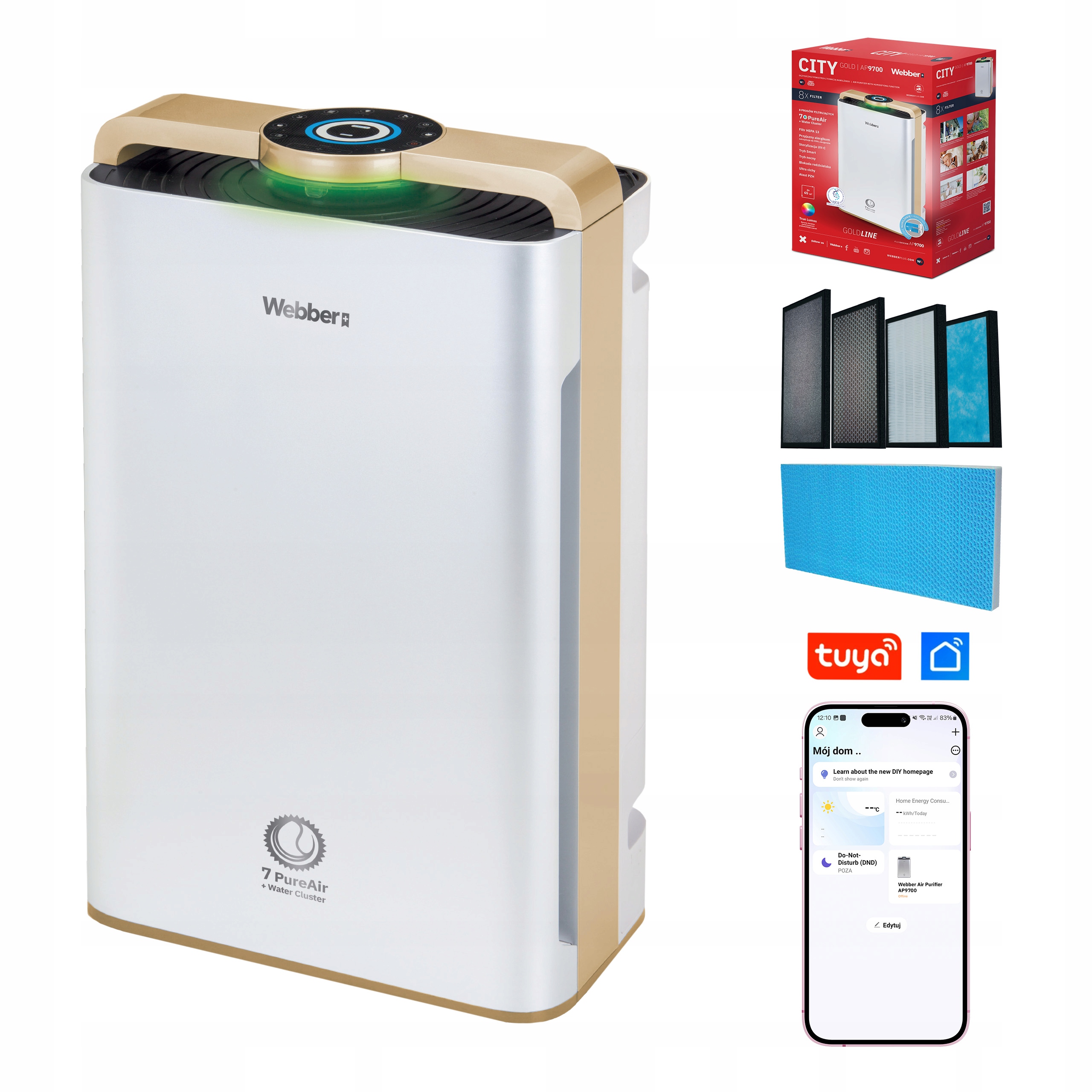 Oczyszczacz Powietrza AP9700 WIFI HEPA13 UV Jonizator Nawilżacz