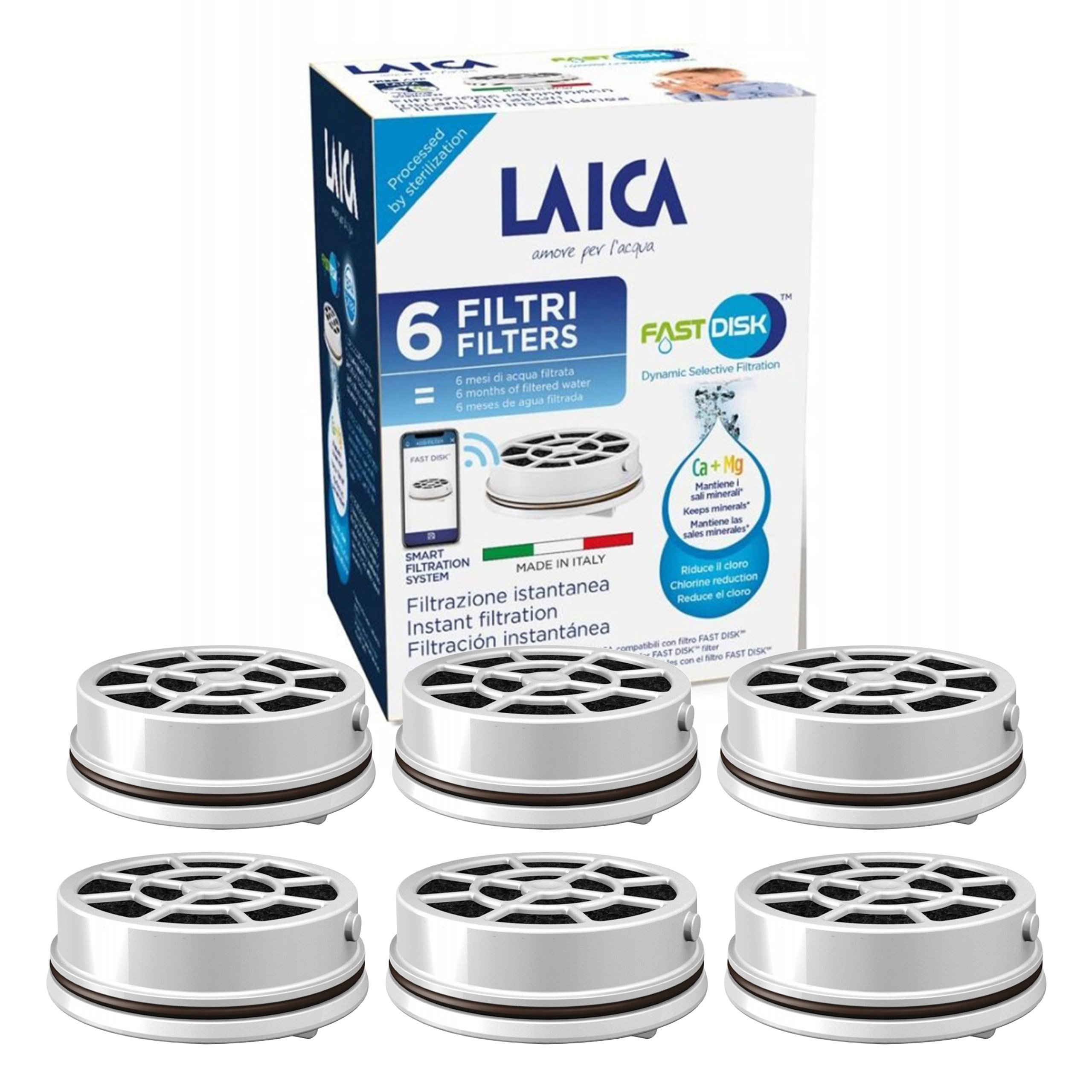 LAICA FAST DISK 6 szt Filtr Do Wody Wkłady Do Butelki Filtrującej LAICA