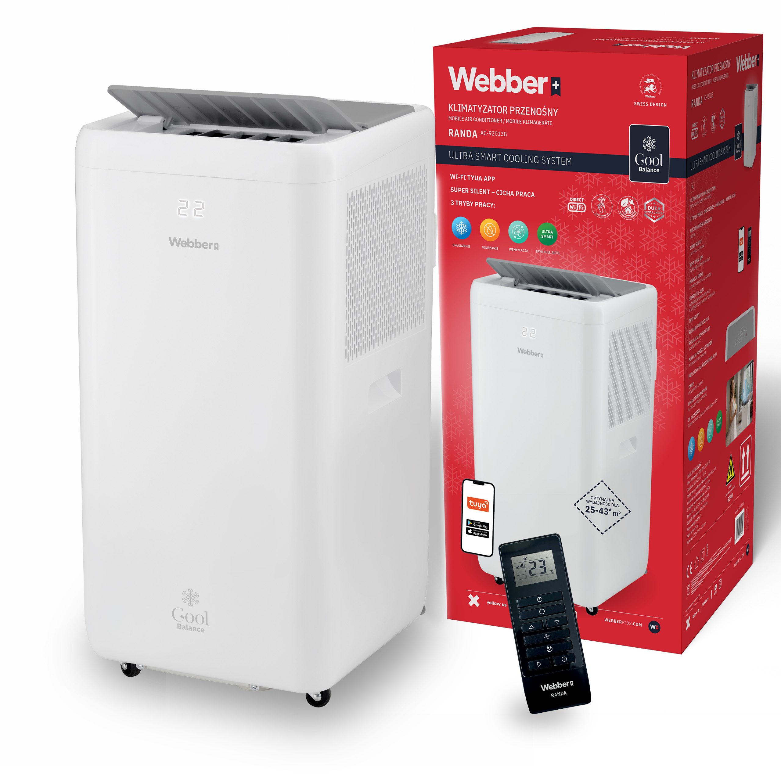 Klimatyzator Przenośny 9000BTU 3w1 WIFI Osuszacz Swing Pilot 43m²