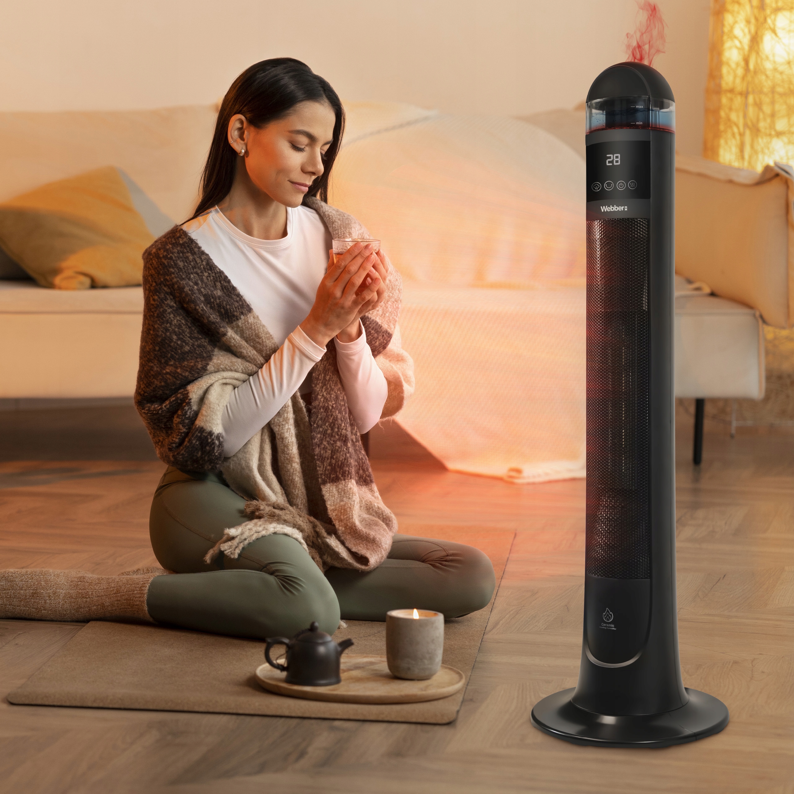 TERMOWENTYLATOR Grzejnik Ceramiczny Kolumnowy 2200W Z Nawilżaczem