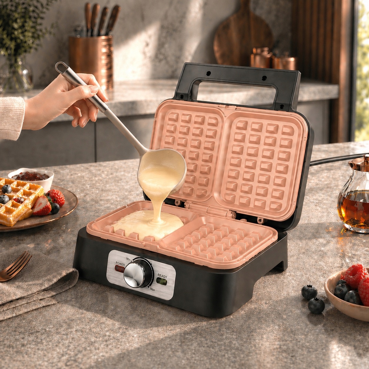 Gofrownica WM16 1600W Ceramiczna XXL Inox Regulacja Temperatury