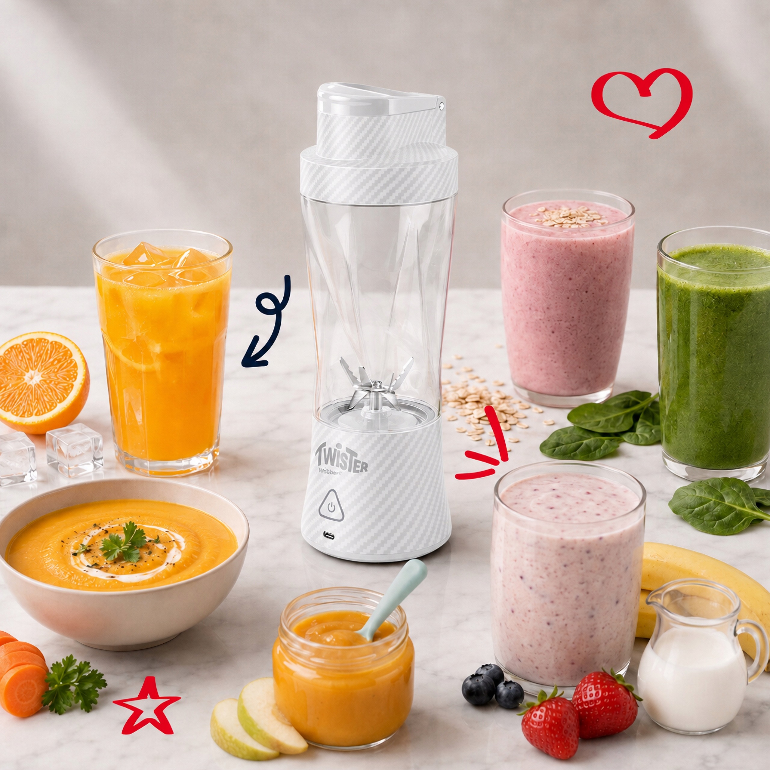 Blender Personalny Bezprzewodowy Przenośny Twister 370W 700ml USB-C