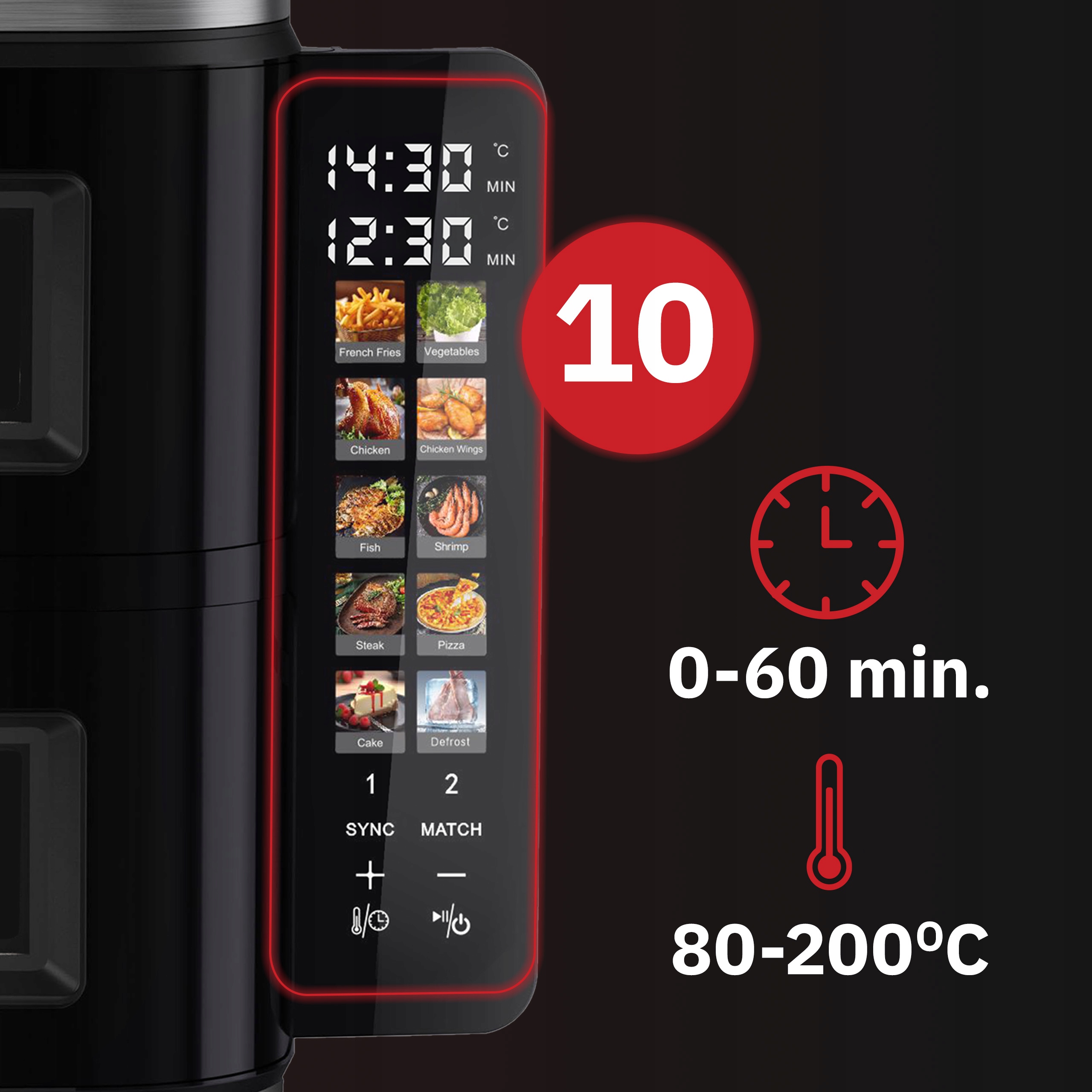 Frytkownica Podwójna Pionowa Beztłuszczowa Air Fryer 2800W 11l XXL