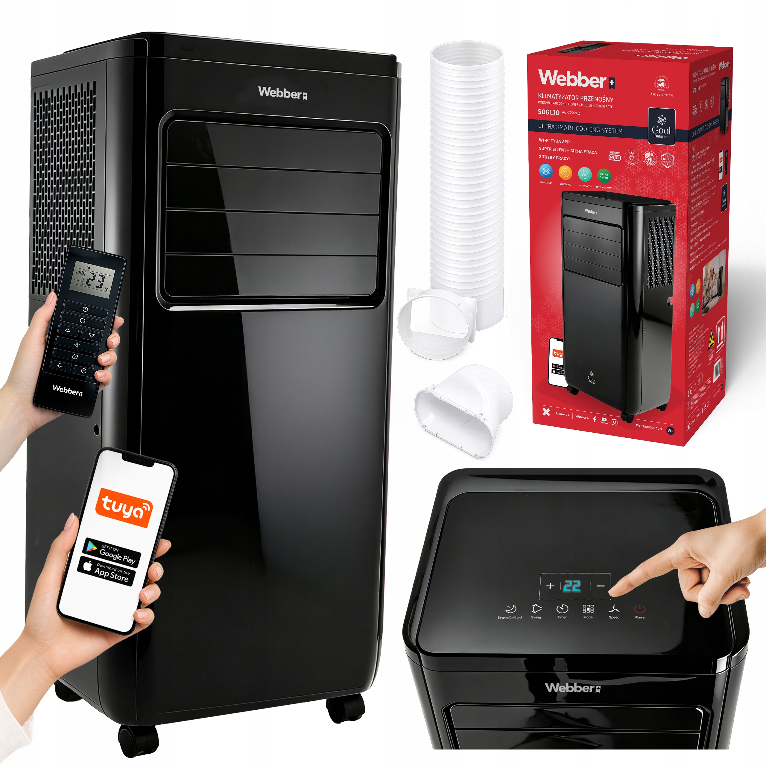 Klimatyzator Przenośny 7000BTU 3w1 WIFI Osuszacz Swing Pilot 32m²