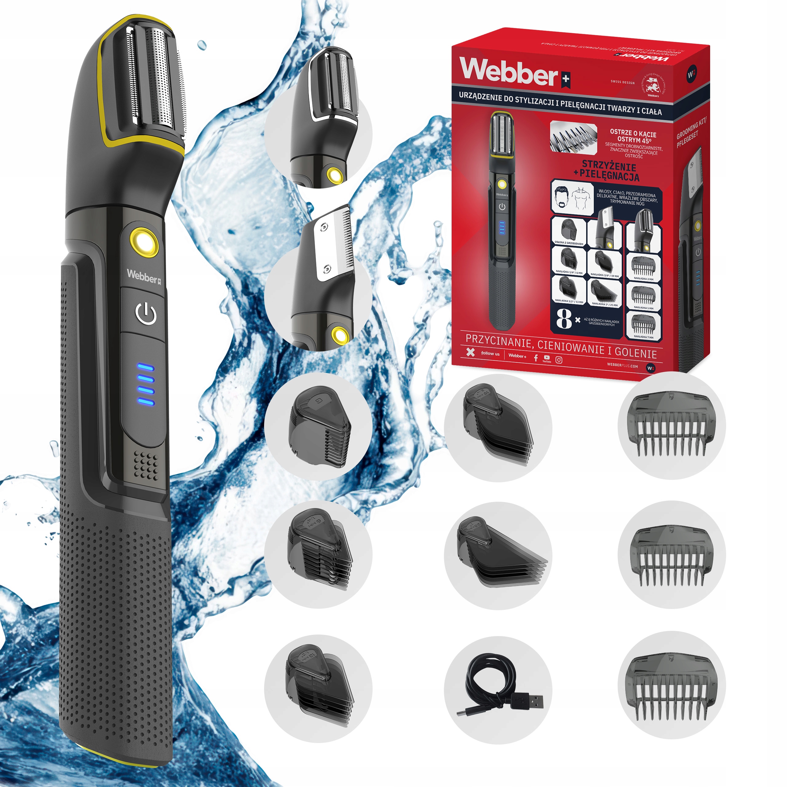 Trymer Męski BG-600 8w1 Do Włosów Brody Ciała Wet&Dry IPX7 LED PRO