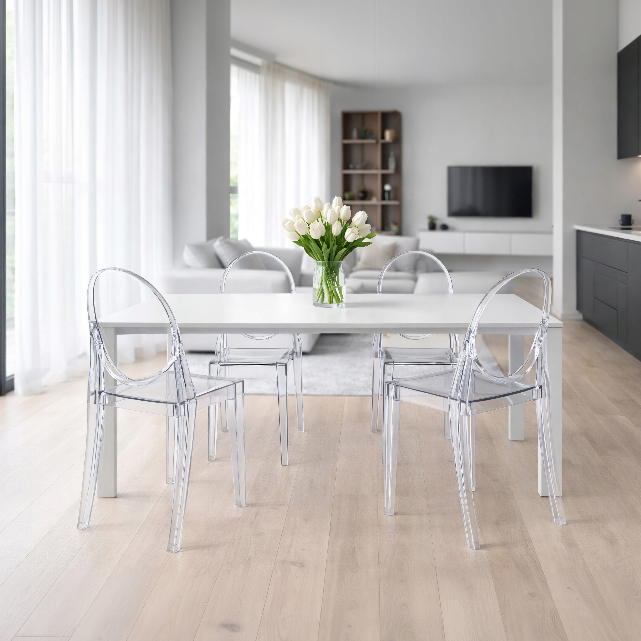 Krzesło Transparentne LOUIS Ghost Chair Bez Podłokietników Glamour Do Wesel