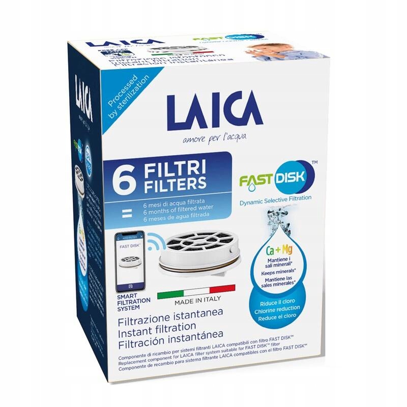 LAICA FAST DISK 6 szt Filtr Do Wody Wkłady Do Butelki Filtrującej LAICA