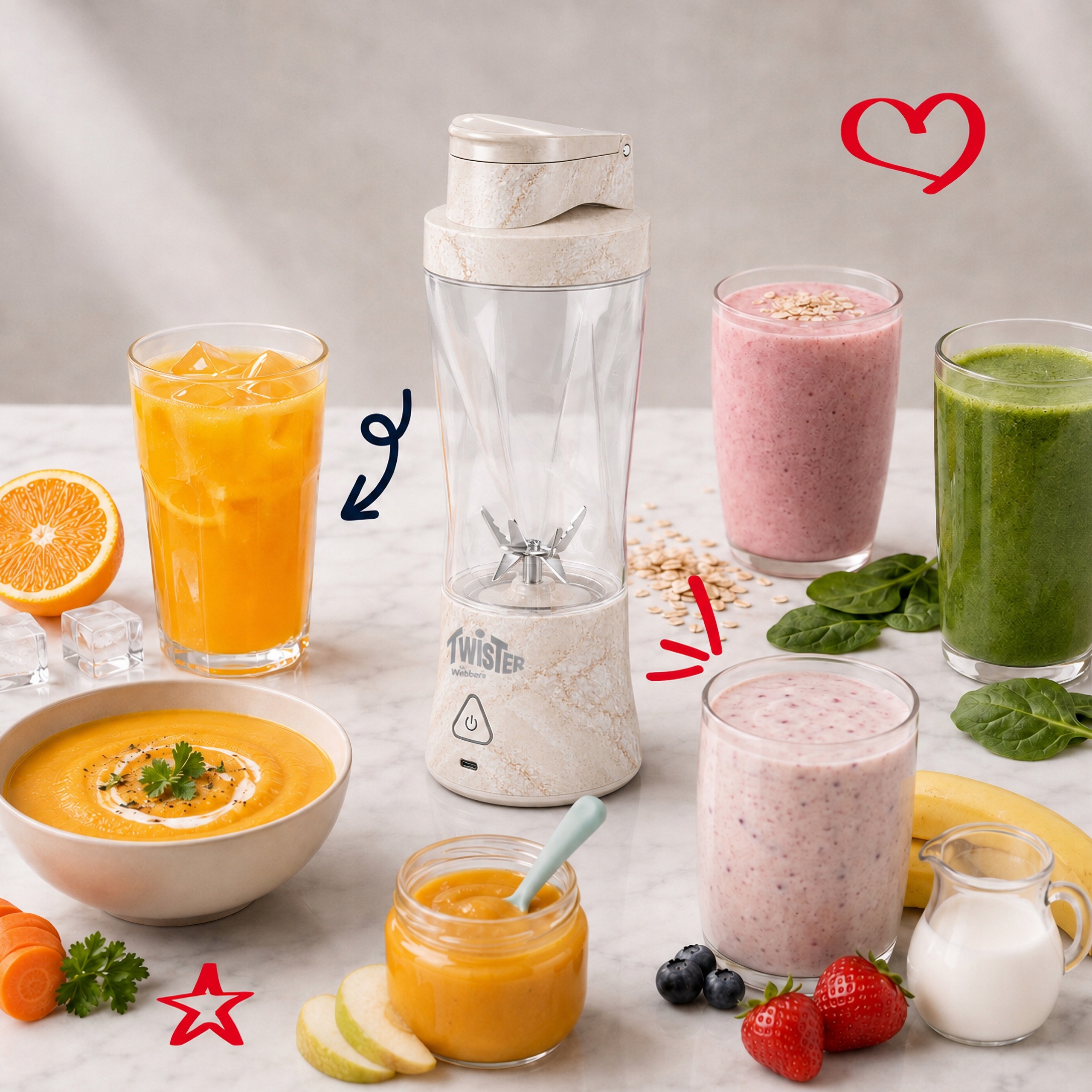 Blender Personalny Bezprzewodowy Przenośny Twister 370W 700ml USB-C