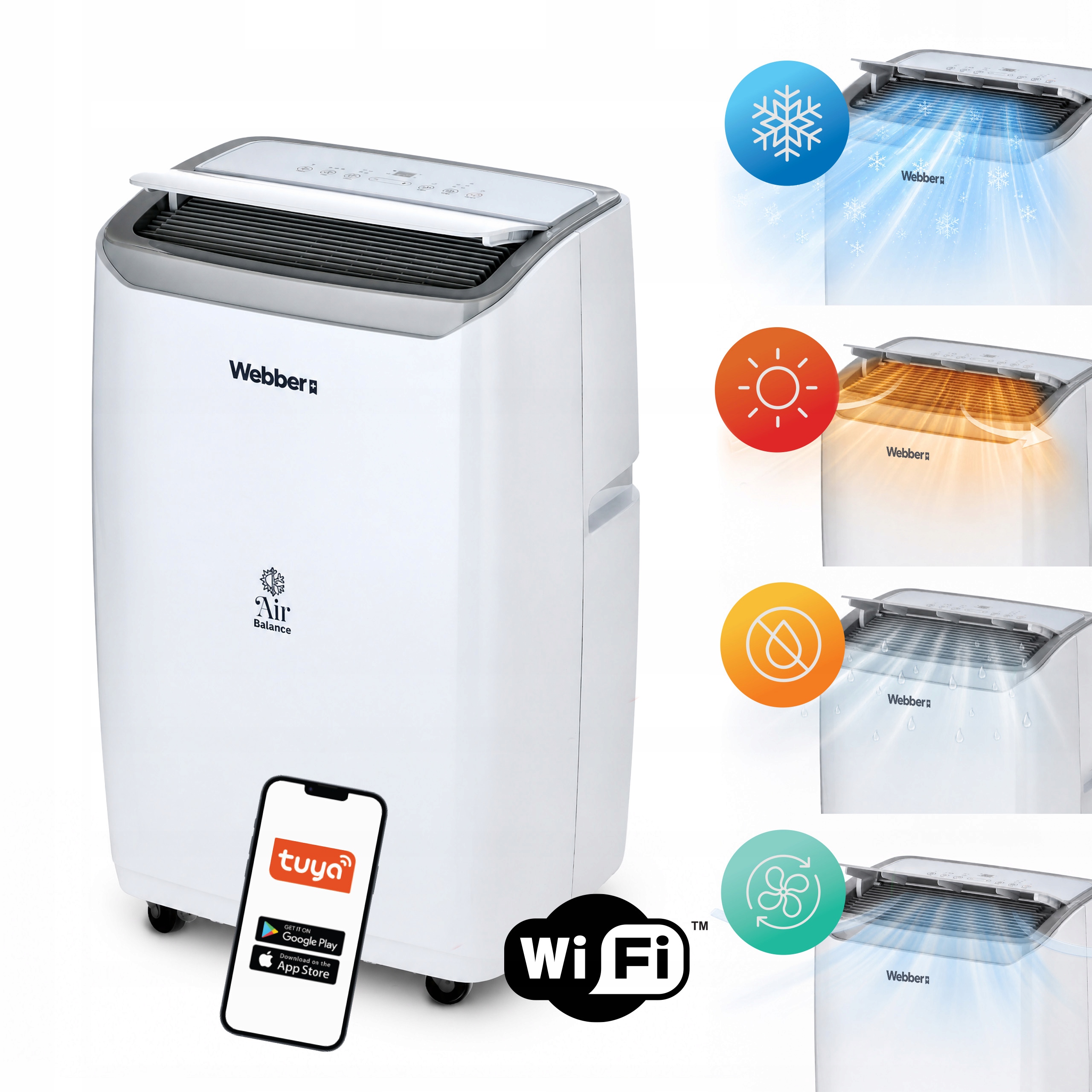 Klimatyzator Przenośny 16000BTU 4w1 WIFI Grzanie Osuszacz Do 59m²
