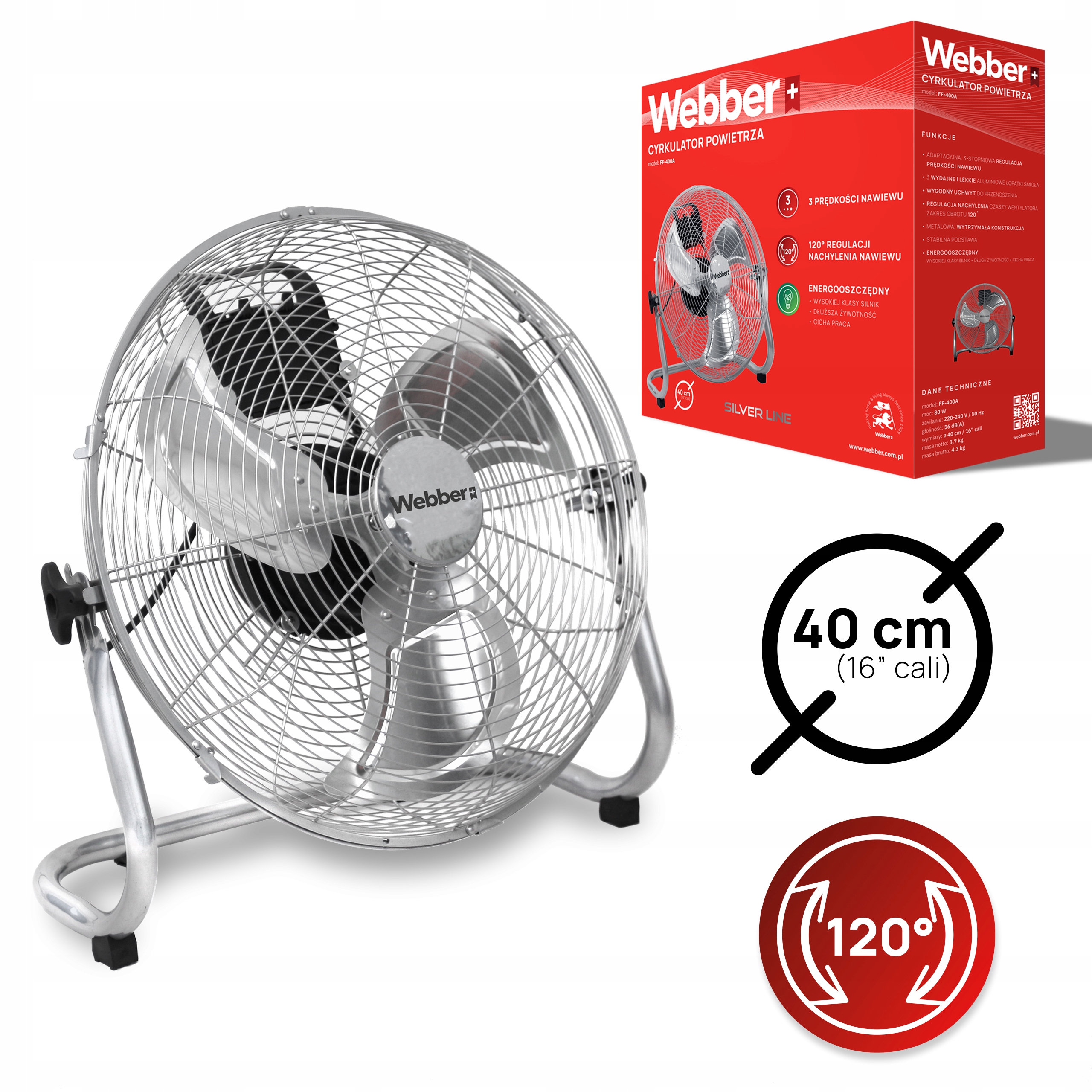 WENTYLATOR Cyrkulator Powietrza PODŁOGOWY DUŻY Wiatrak 40 cm CICHY