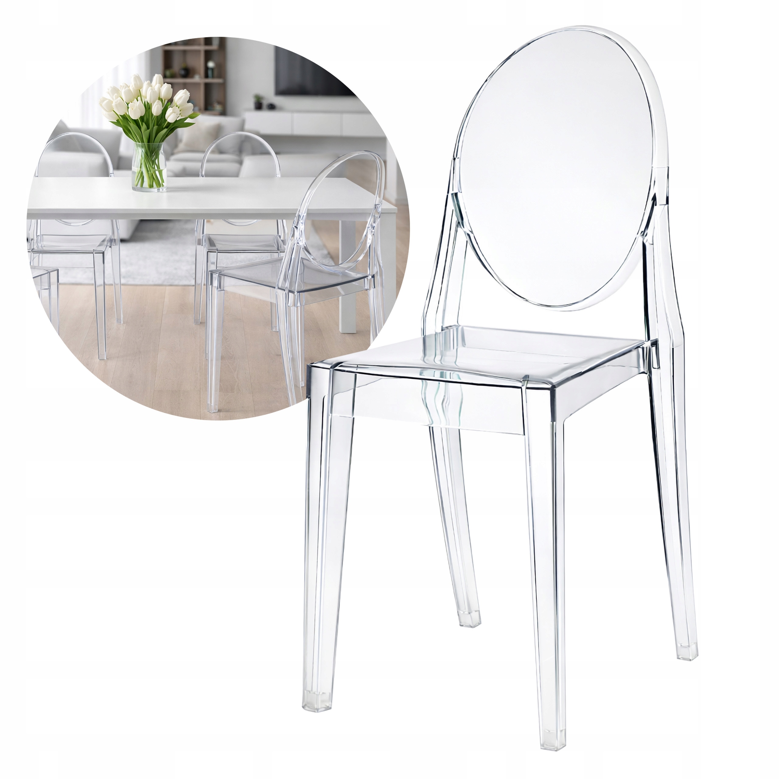 Krzesło Transparentne LOUIS Ghost Chair Bez Podłokietników Glamour Do Wesel
