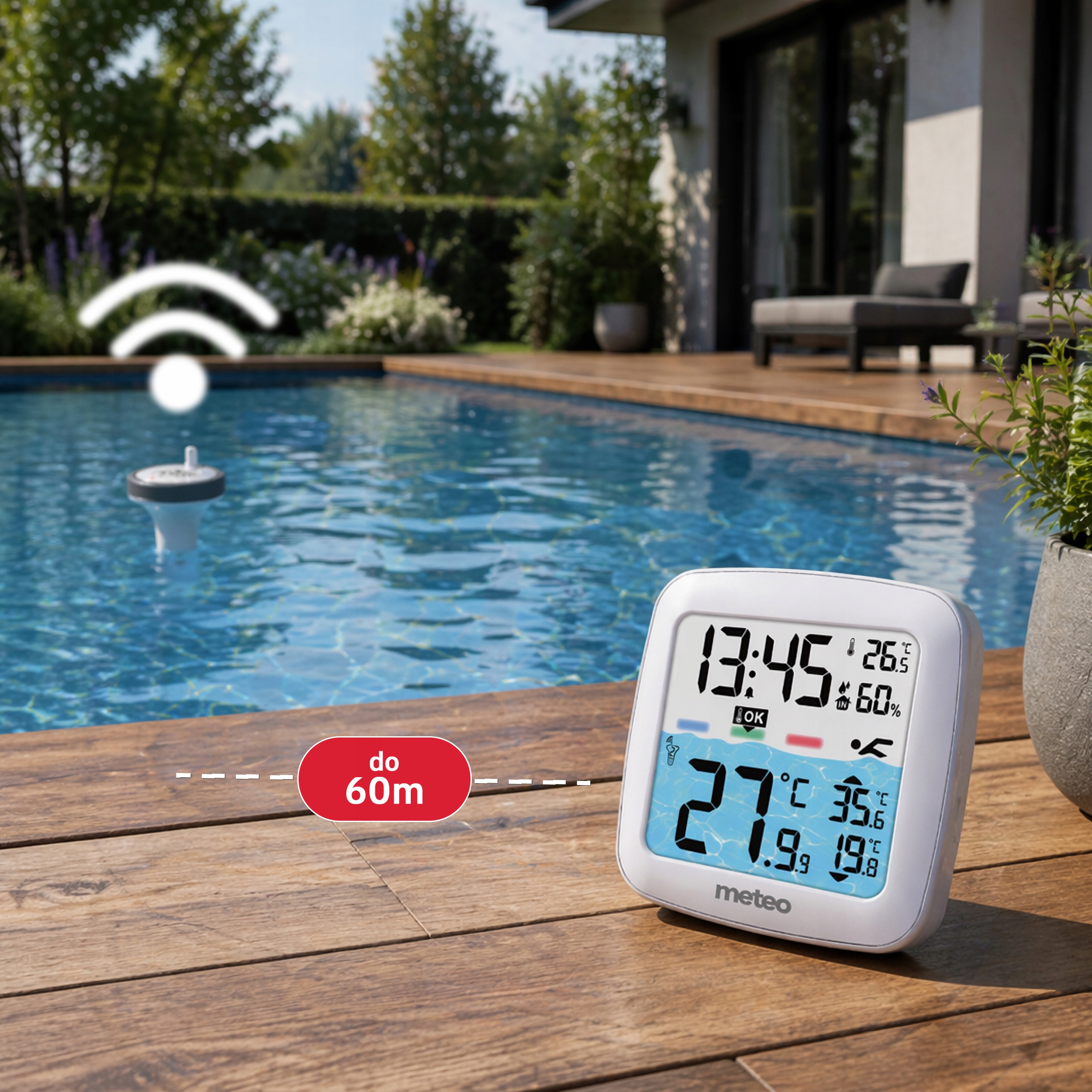 Termometr Basenowy METEO TB2N Bezprzewodowy Czujnik Wody LCD Pogodynka