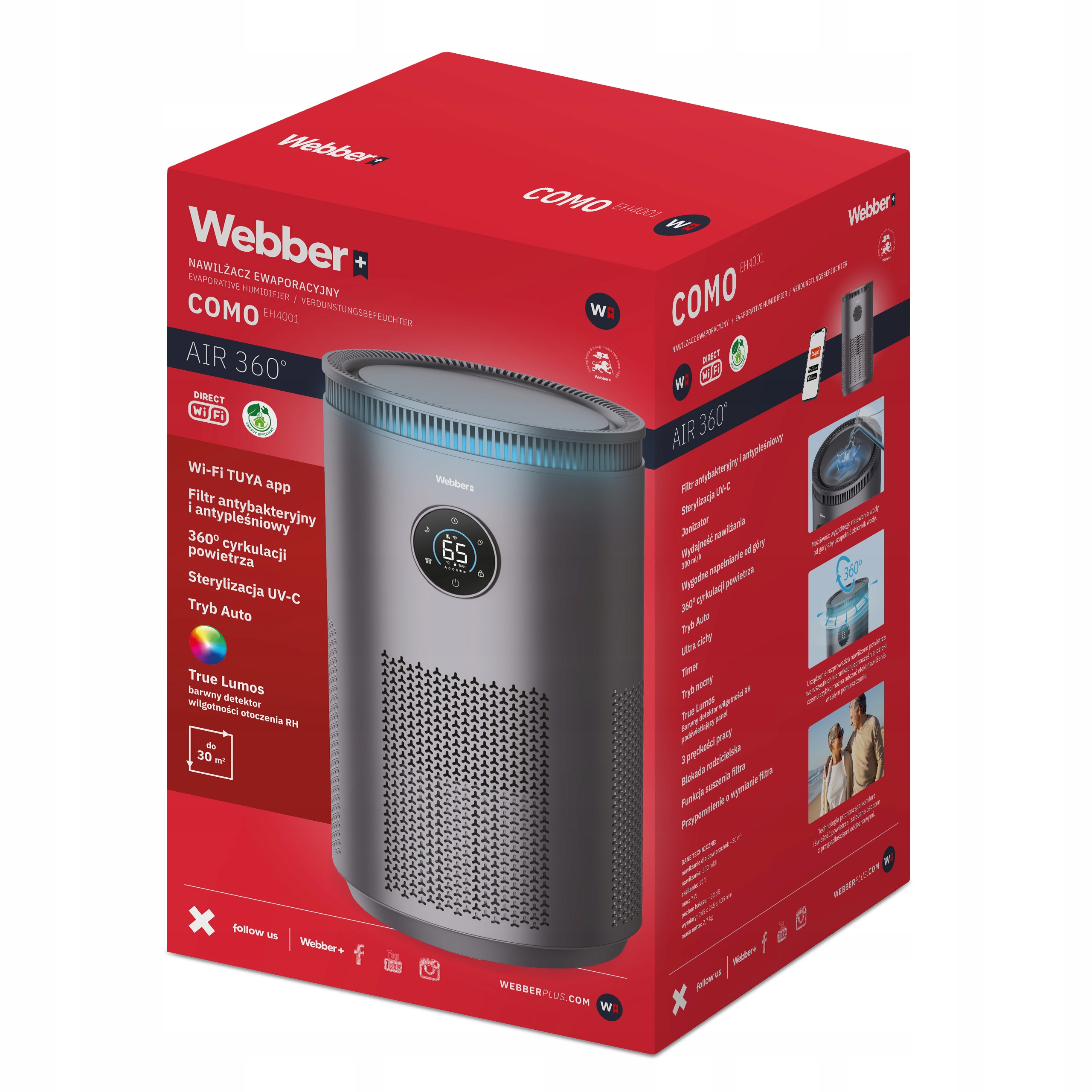 Nawilżacz Ewaporacyjny COMO EH4001 UV-C WIFI ATR 360° 5l LAMPA UVC