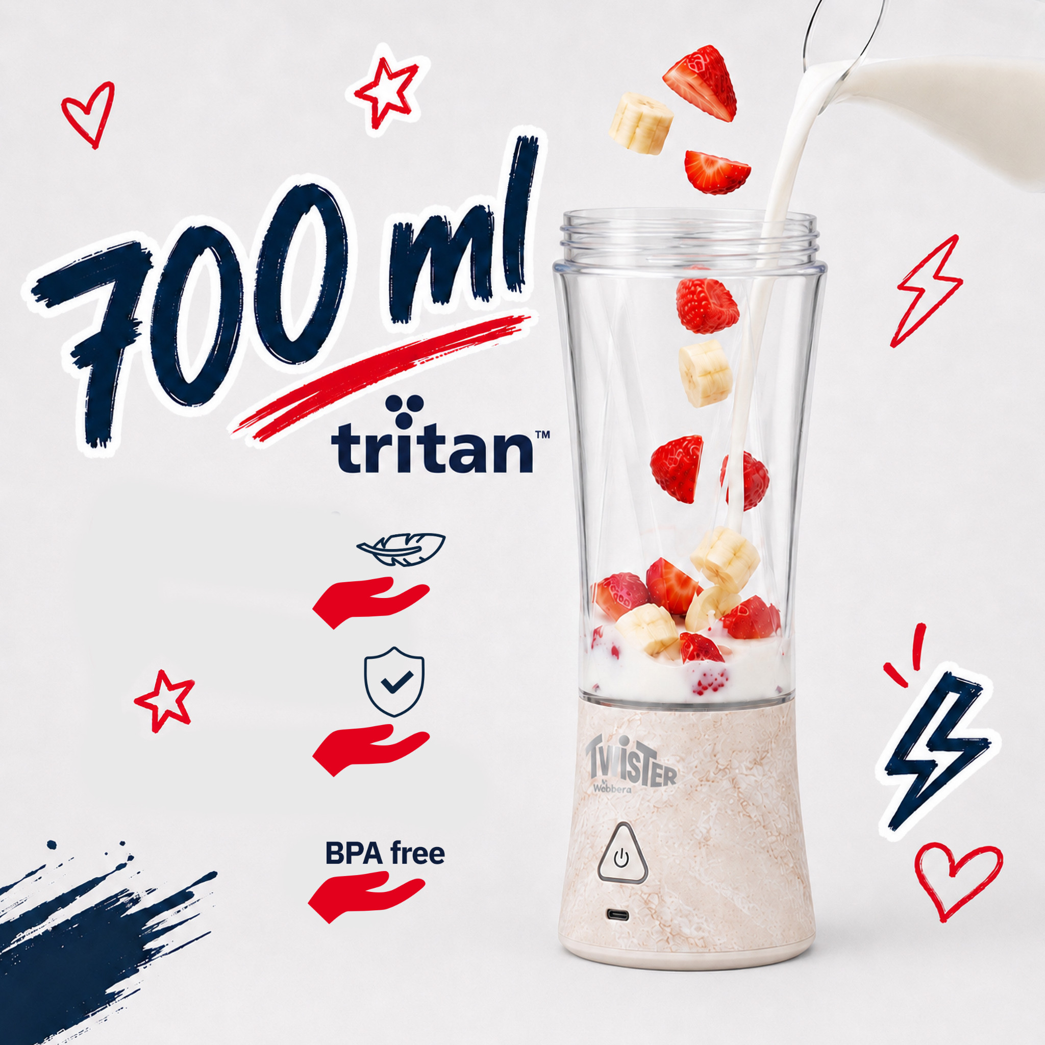 Blender Personalny Bezprzewodowy Przenośny Twister 370W 700ml USB-C