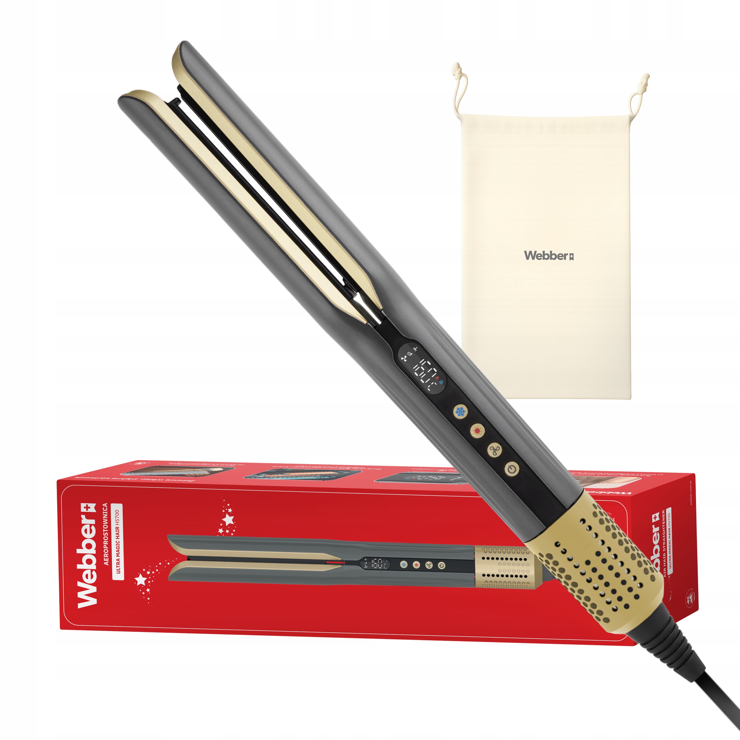Prostownica Do Włosów Ceramiczna Jonizacja + LCD + Aeroprostownica