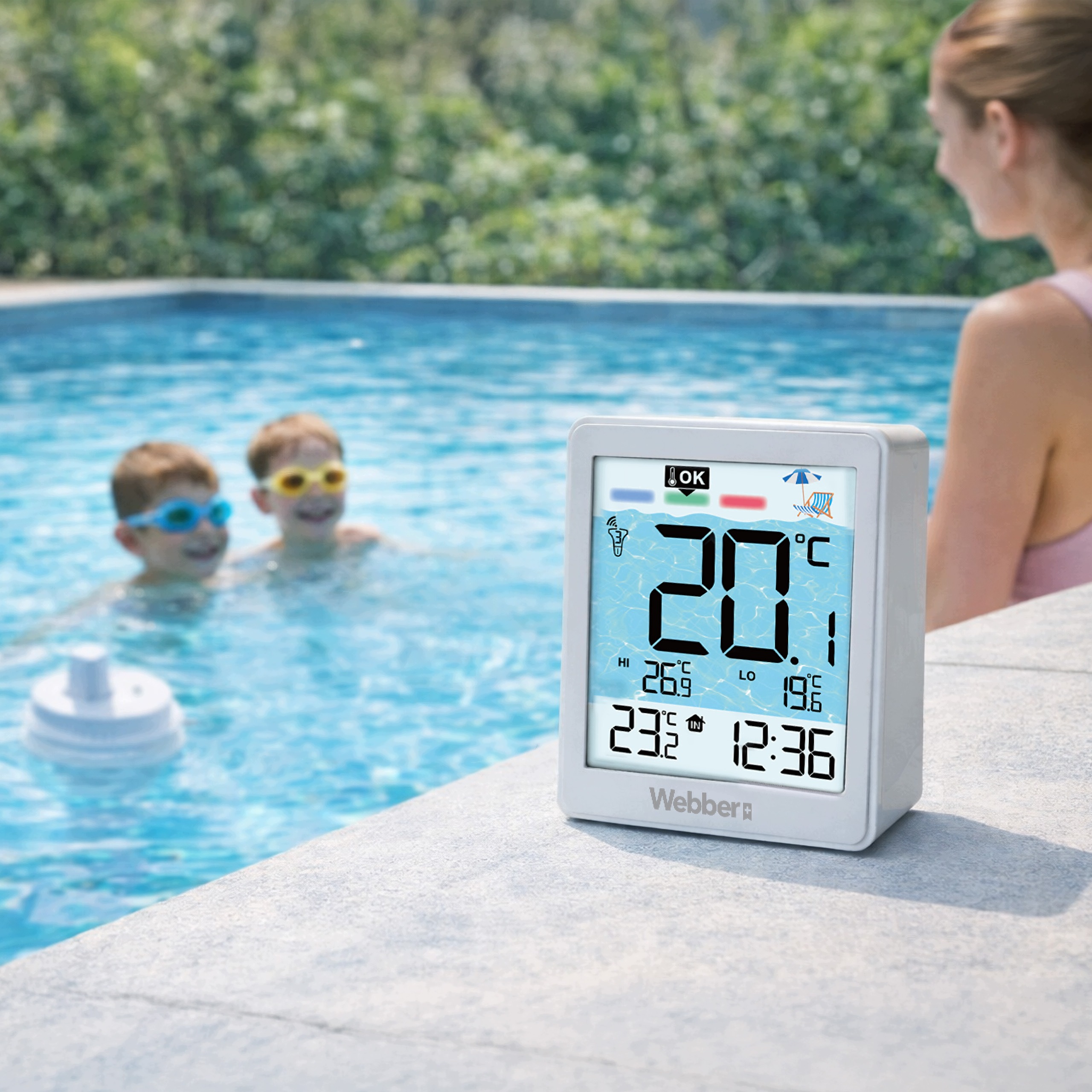 Termometr Basenowy Meteo PT4 Bezprzewodowy Czujnik Wody Do 60 Metrów LCD