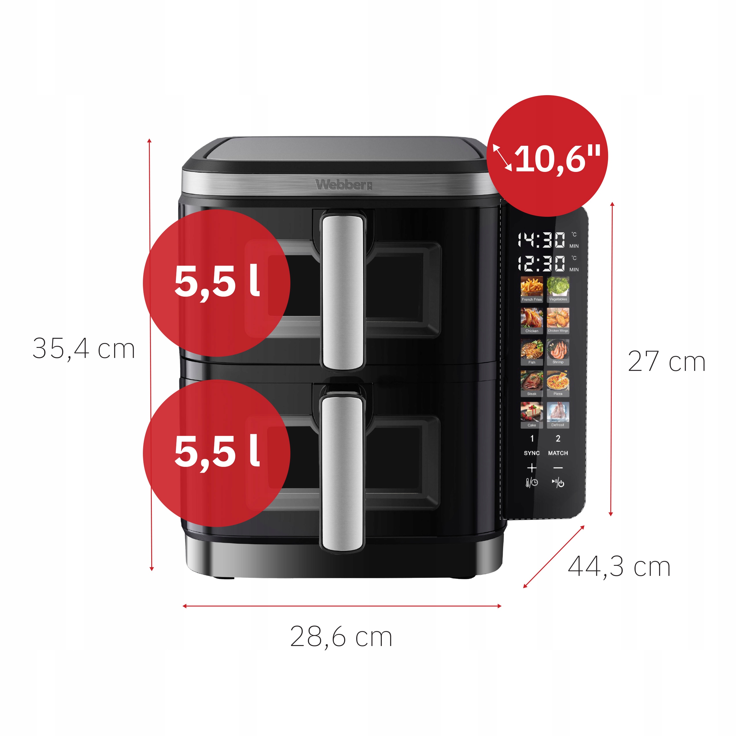 Frytkownica Podwójna Pionowa Beztłuszczowa Air Fryer 2800W 11l XXL