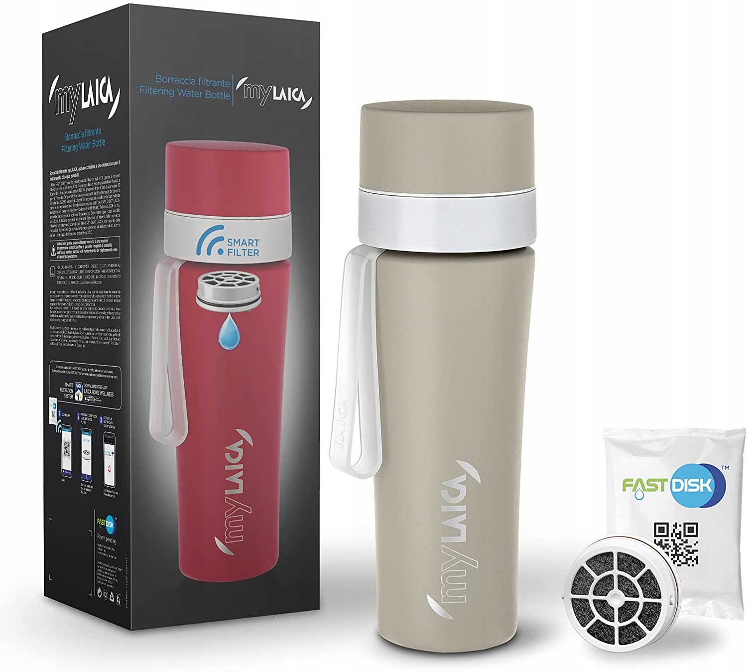 Butelka Filtrująca LAICA MyLAICA 550ml Stalowa Bidon Z Filtrem FAST DISK