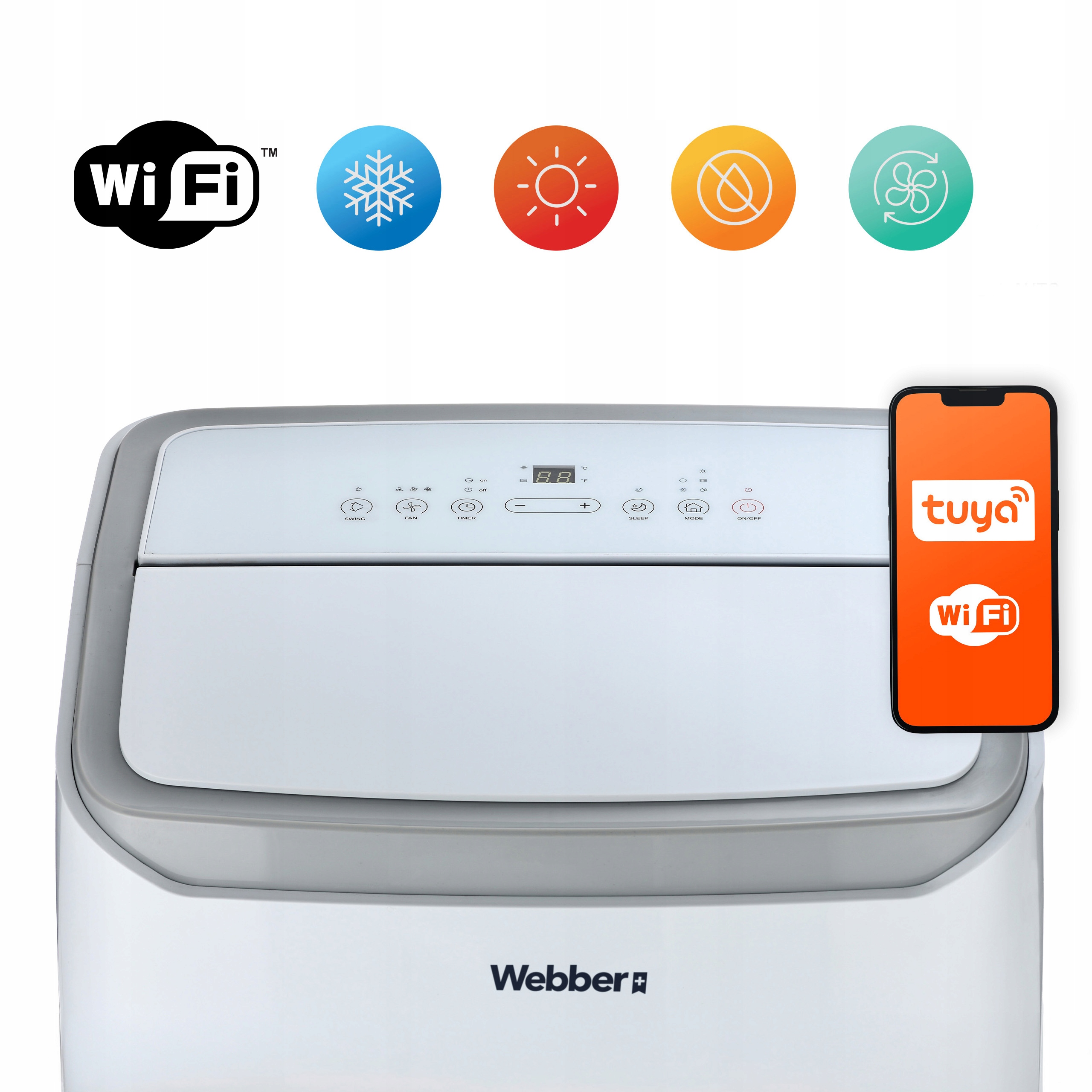 Klimatyzator Przenośny 16000BTU 4w1 WIFI Grzanie Osuszacz Do 59m²