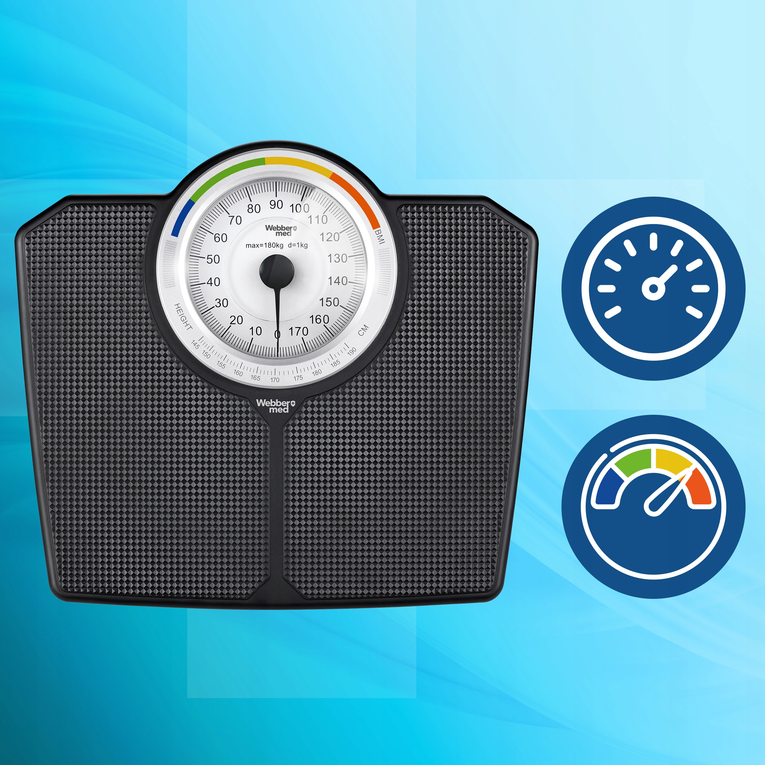 Klasyczna Waga Łazienkowa MECHANICZNA Analogowa Do 180 kg BMI - CZARNA