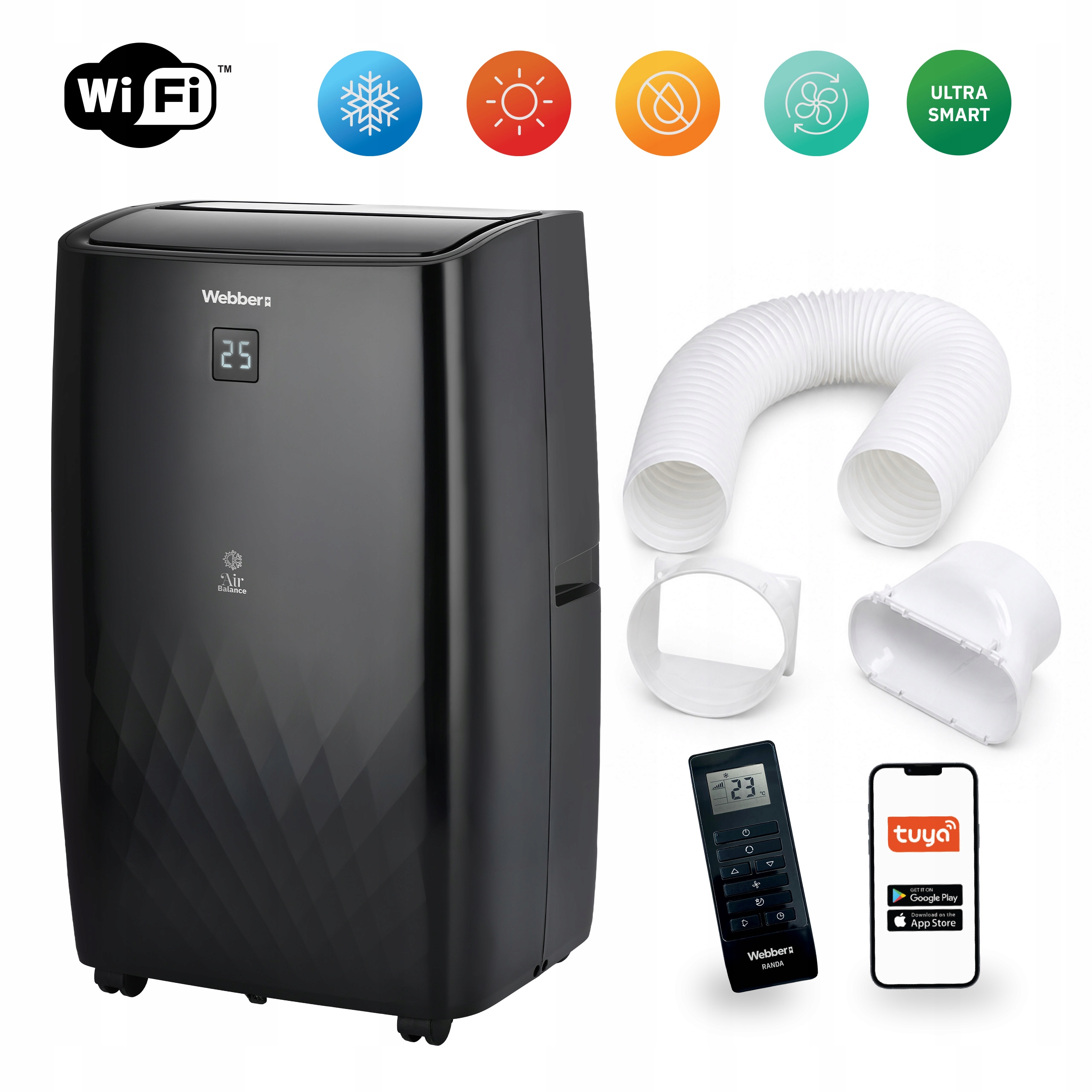 Klimatyzator Przenośny 9000BTU 4w1 WIFI Grzanie Osuszacz Pilot 43m²