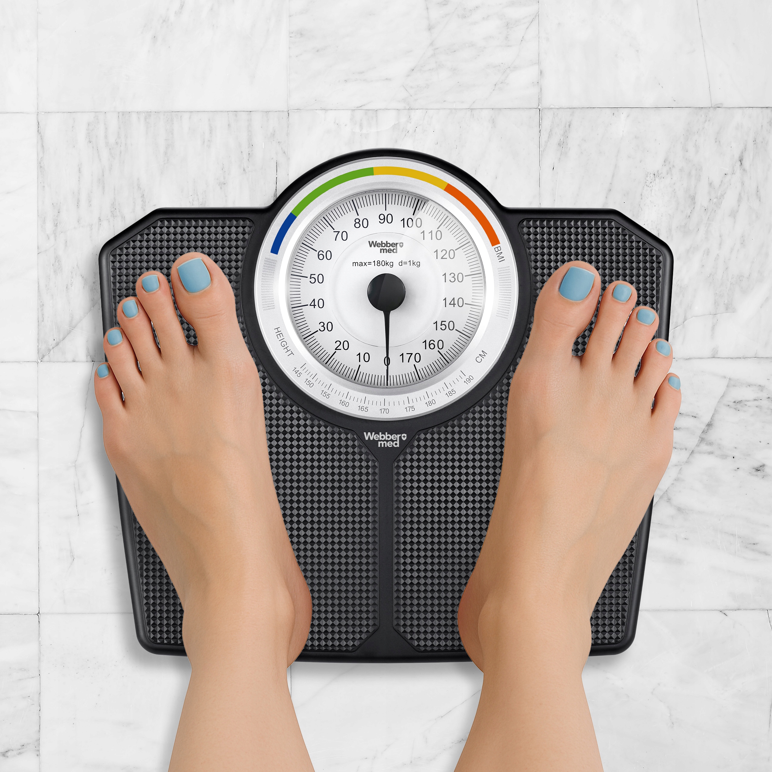 Klasyczna Waga Łazienkowa MECHANICZNA Analogowa Do 180 kg BMI - CZARNA