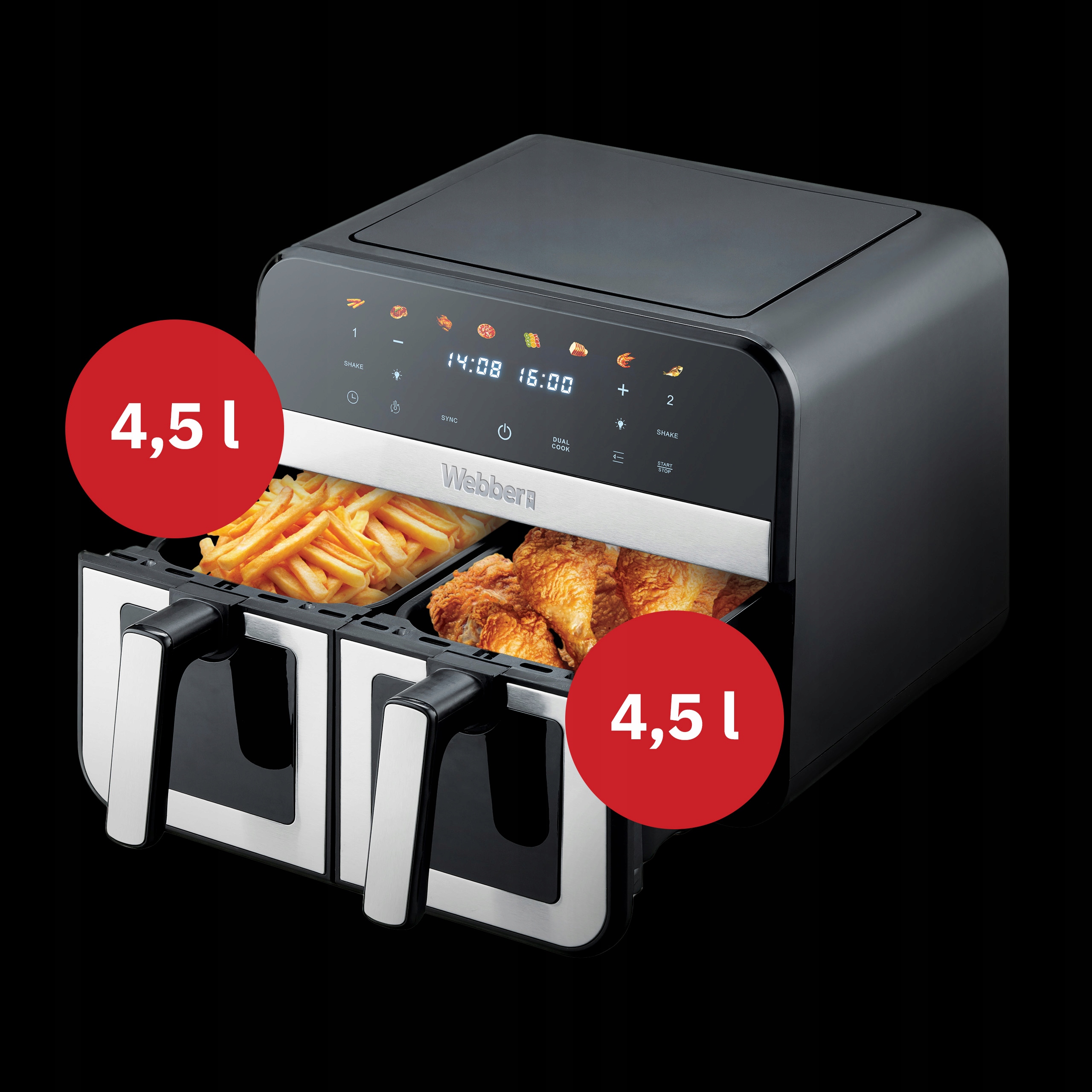 Frytkownica Beztłuszczowa Podwójna Air Fryer Dwukomorowa Ceramiczna