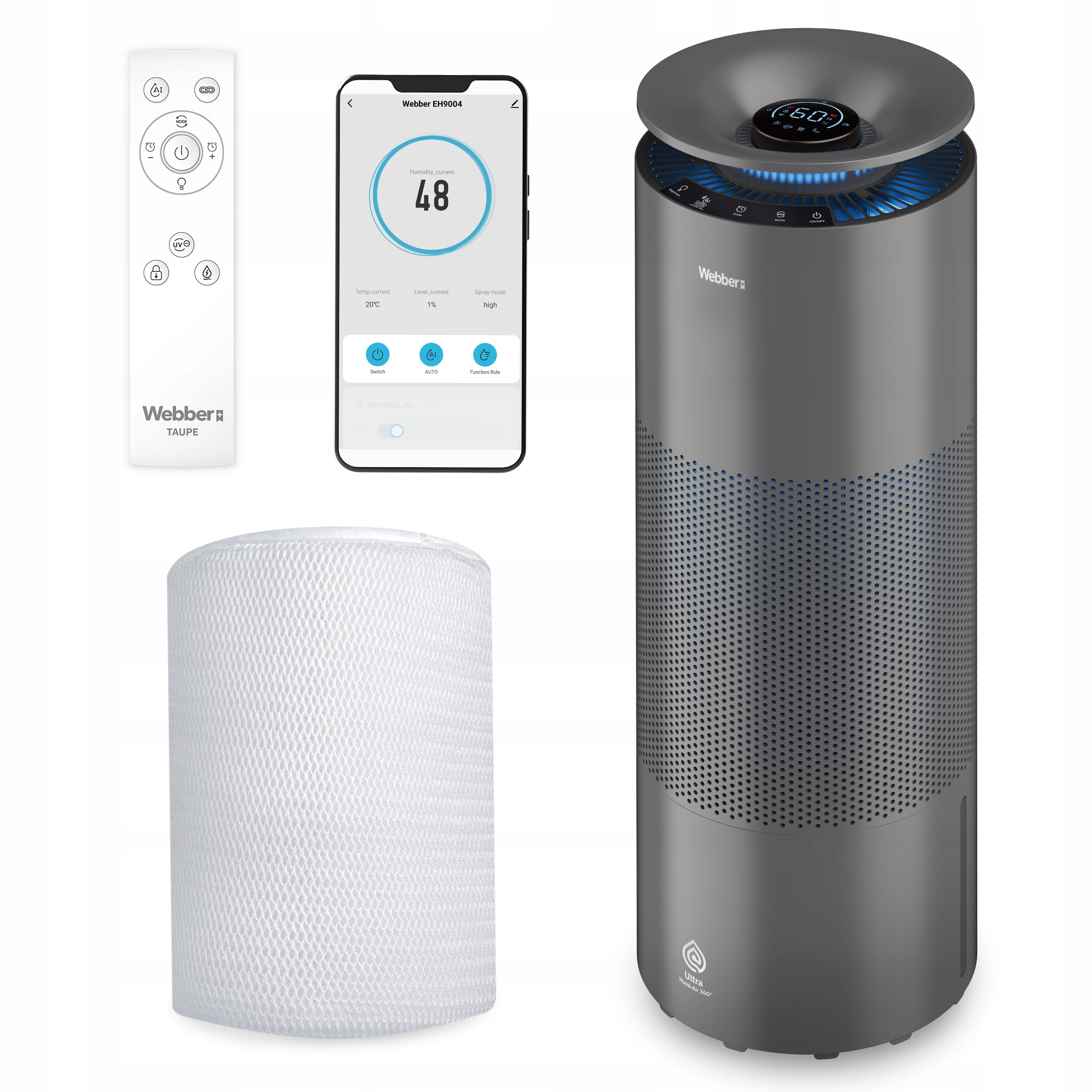 Nawilżacz Ewaporacyjny EH9004 TAUPE UV-C WIFI ULTRA-HUMI AIR 360° 8l