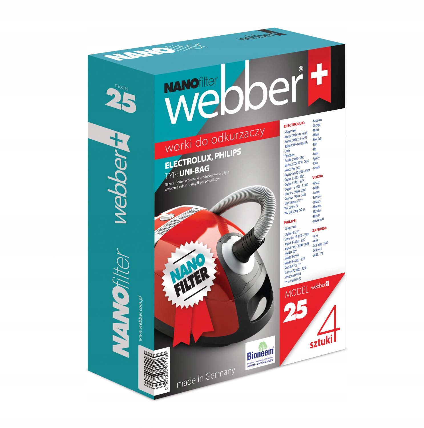 Worek Do Odkurzacza Syntetyczny S-BAG 4 szt. ELECTROLUX, PHILIPS, AEG