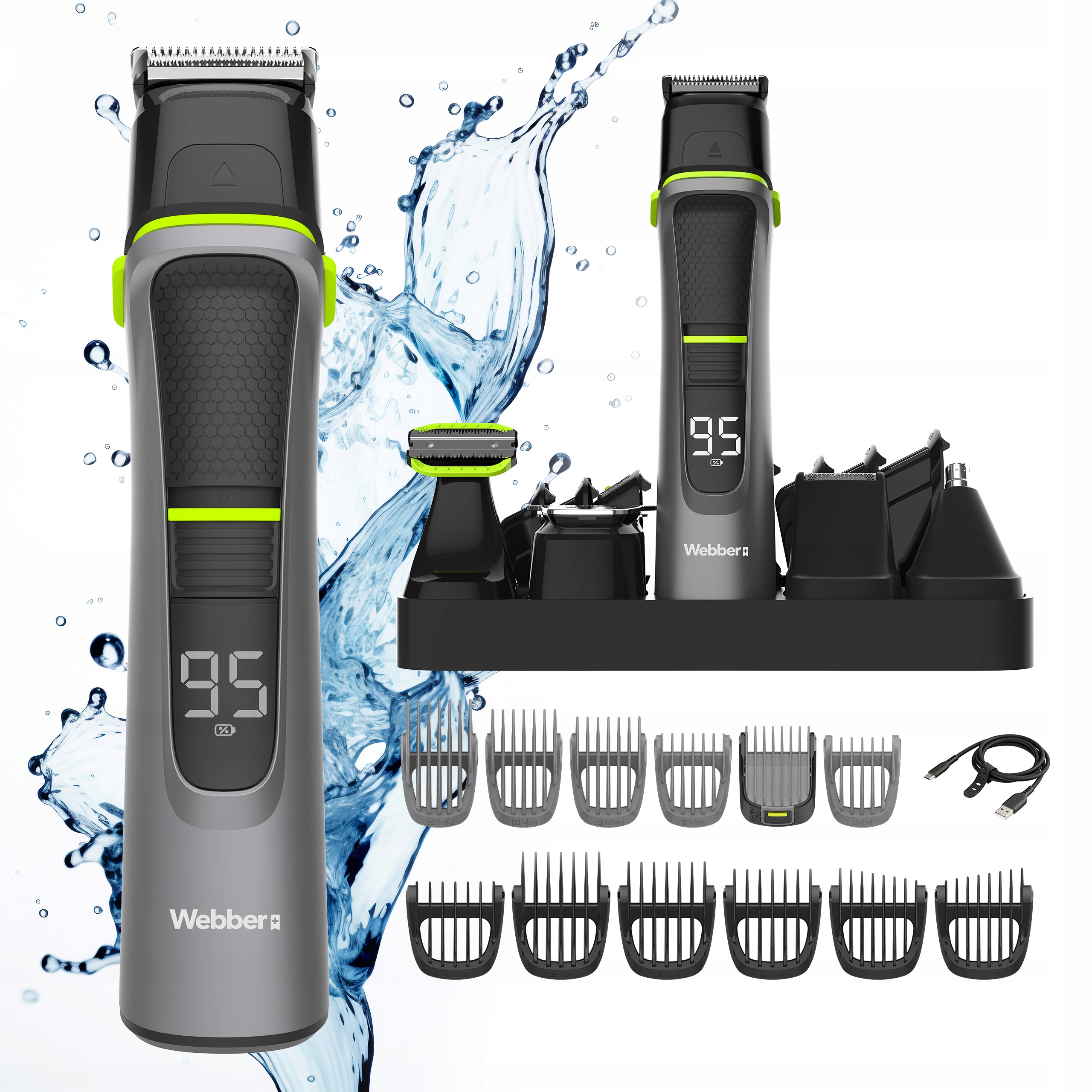Trymer Męski 14w1 - Golarka + Broda + Włosy + Nos Wet&Dry Zestaw PRO