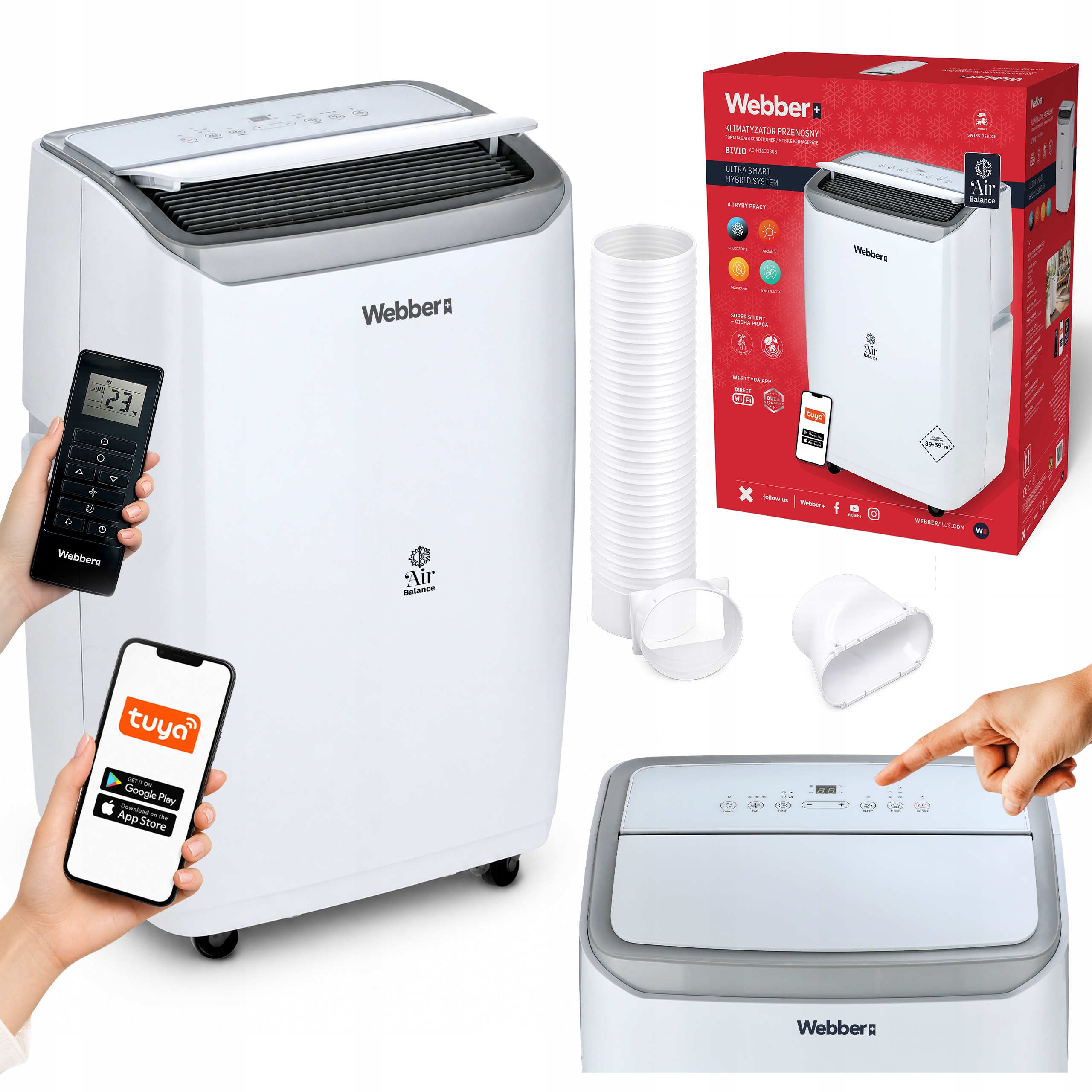 Klimatyzator Przenośny 16000BTU 4w1 WIFI Grzanie Osuszacz Do 59m²