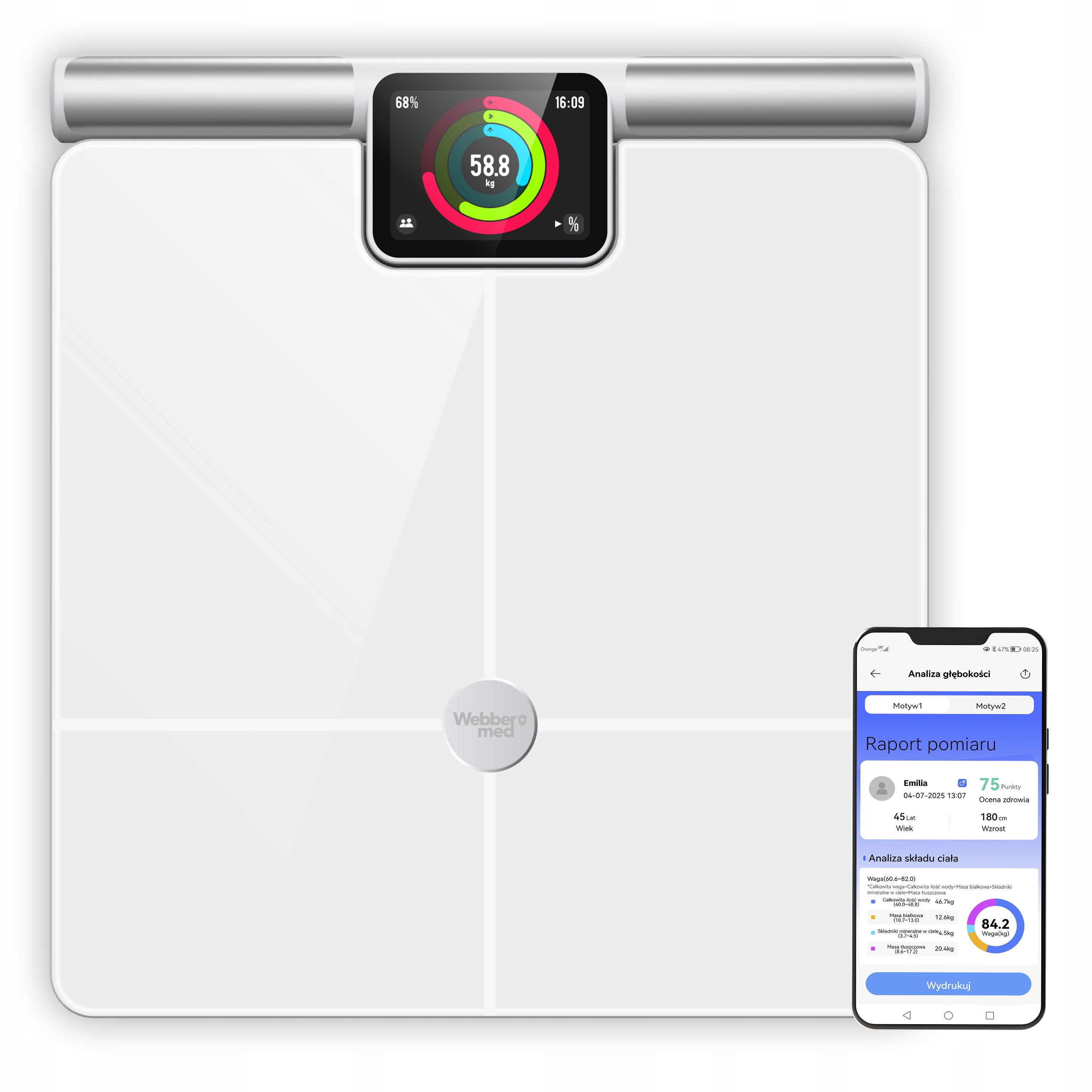 Waga Łazienkowa Analityczna 57 Parametrów Apple Health, Google Fit, WIFI